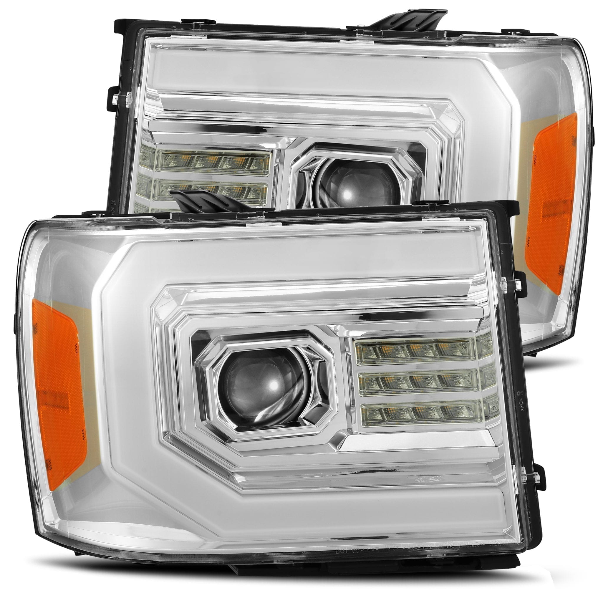 2007-2013 GMC Sierra Projector Headlights - Plank Style Chrome Design with Sequential Turn Signals | Alpha Rex 880604 | Upgrade for Night Driving & Off-Road Adventures