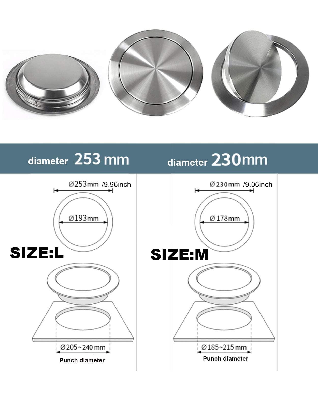 Stainless Steel Built-In Countertop Trash Bin with Balance Flap Cover - Recessed Kitchen Garbage Can Lid for Seamless Waste Disposal | Perfect for Small Kitchens, Offices, and RVs