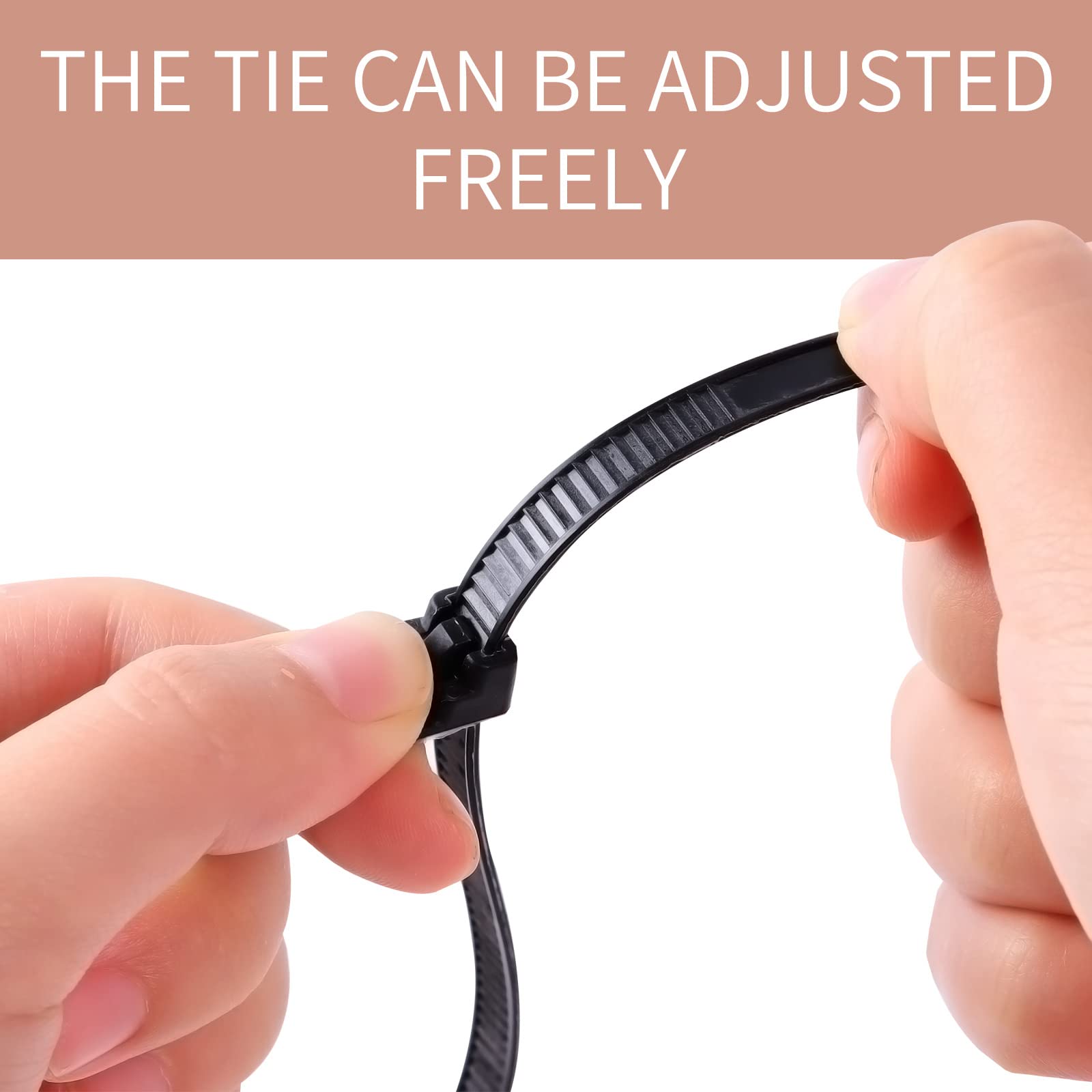 100 Pack Heavy Duty Reusable Zip Ties - 8 Inch Black Nylon Cable Ties with 50 LB Strength, Releasable Tie Wraps for Organizing Cords, Wires & DIY Projects