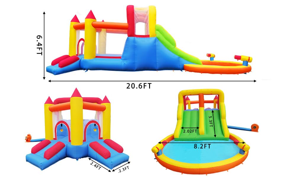 Inflatable Bounce House with 4 Slides & Large Splash Pool - Kids Water Park with Ultra-Wide Climbing Wall, Jumping Area, Water Cannons & Surprise Sprayers for Ages 3-10 (20.6'L x 9.6'W x 6.4'H) - Perfect for Backyard Birthday Parties, Summer Fun & Outdoor Family Activities