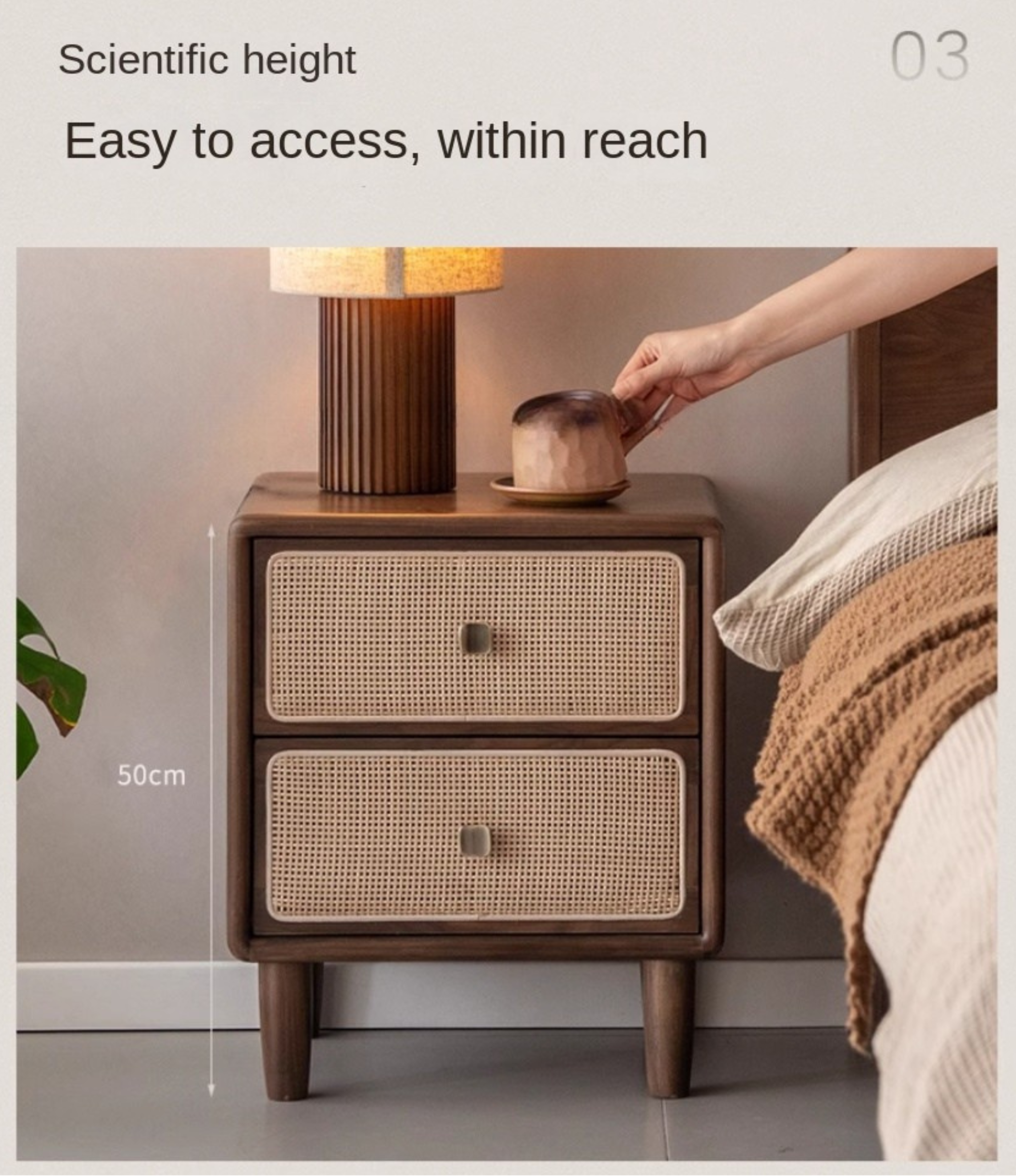 Premium Black Walnut Solid Wood Nightstand - Modern Bedside Table with Drawer for Bedroom, Living Room, or Guest Room - Durable & Stylish Home Furniture