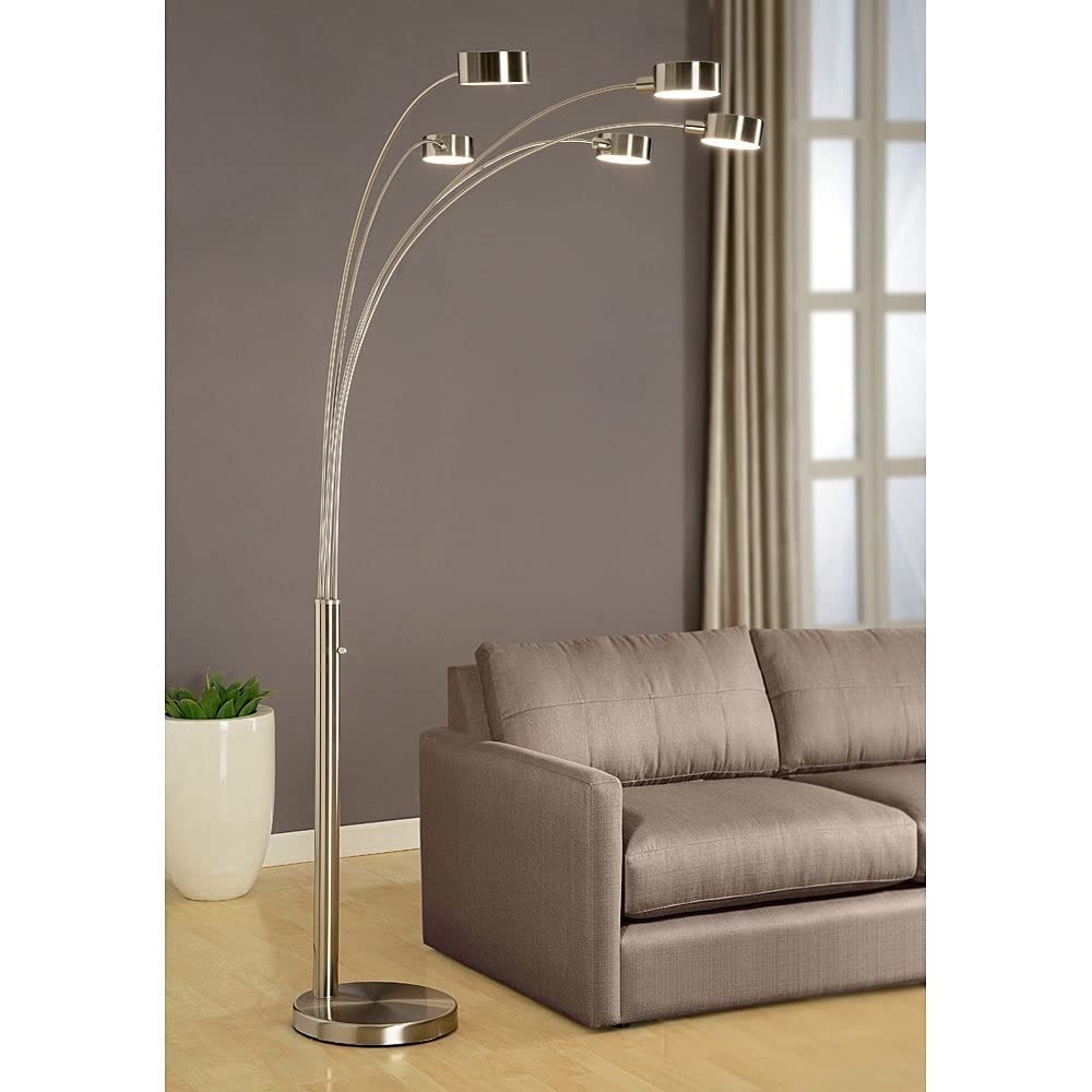 Artiva USA Micah Plus Modern LED 5-Arched Satin Nickel Floor Lamp with Dimmer - 88