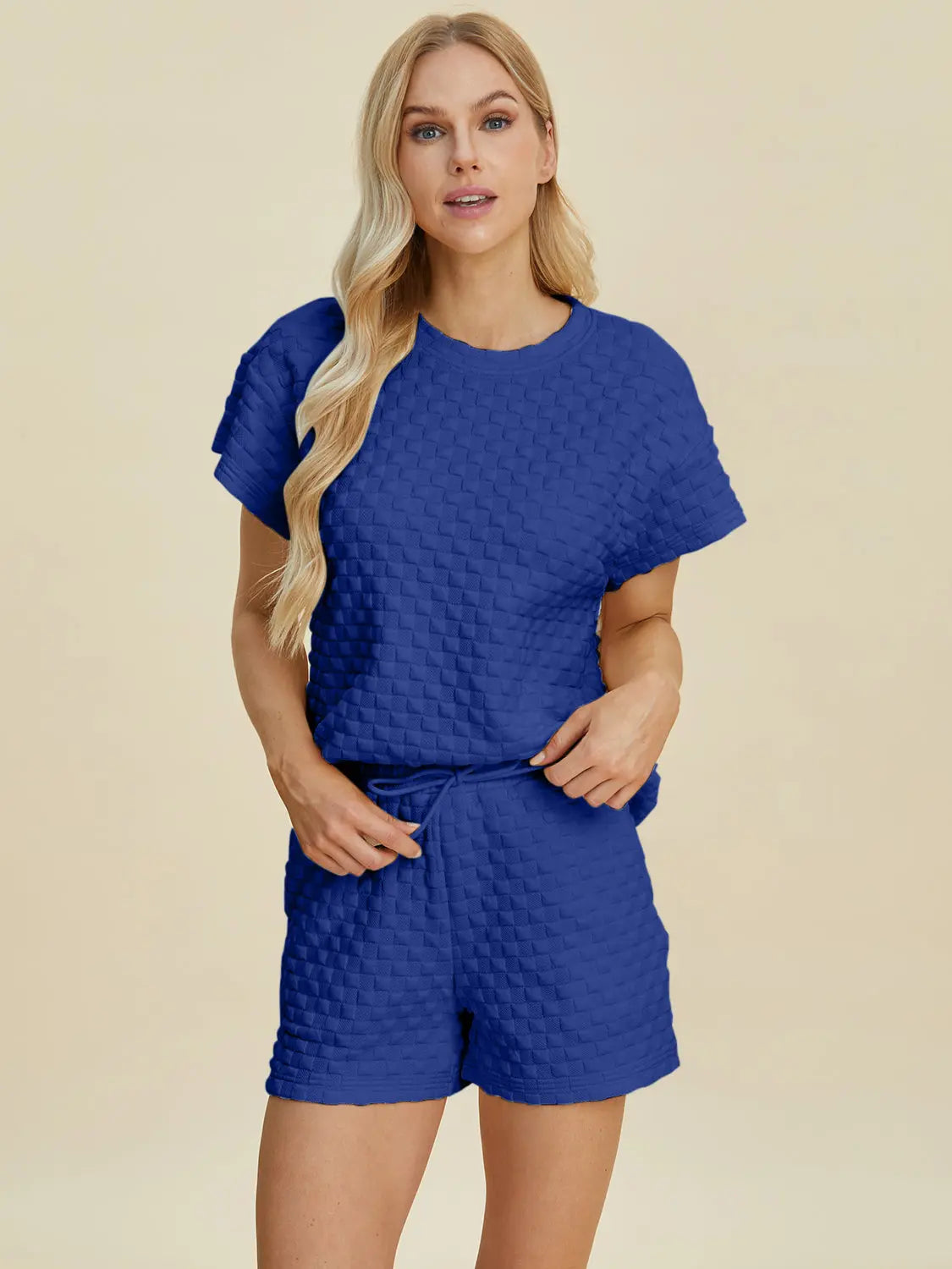 Double Take Full Size Texture T-Shirt and Shorts Set for Men - Comfortable Cotton Outfit for Casual Wear, Gym, and Lounge