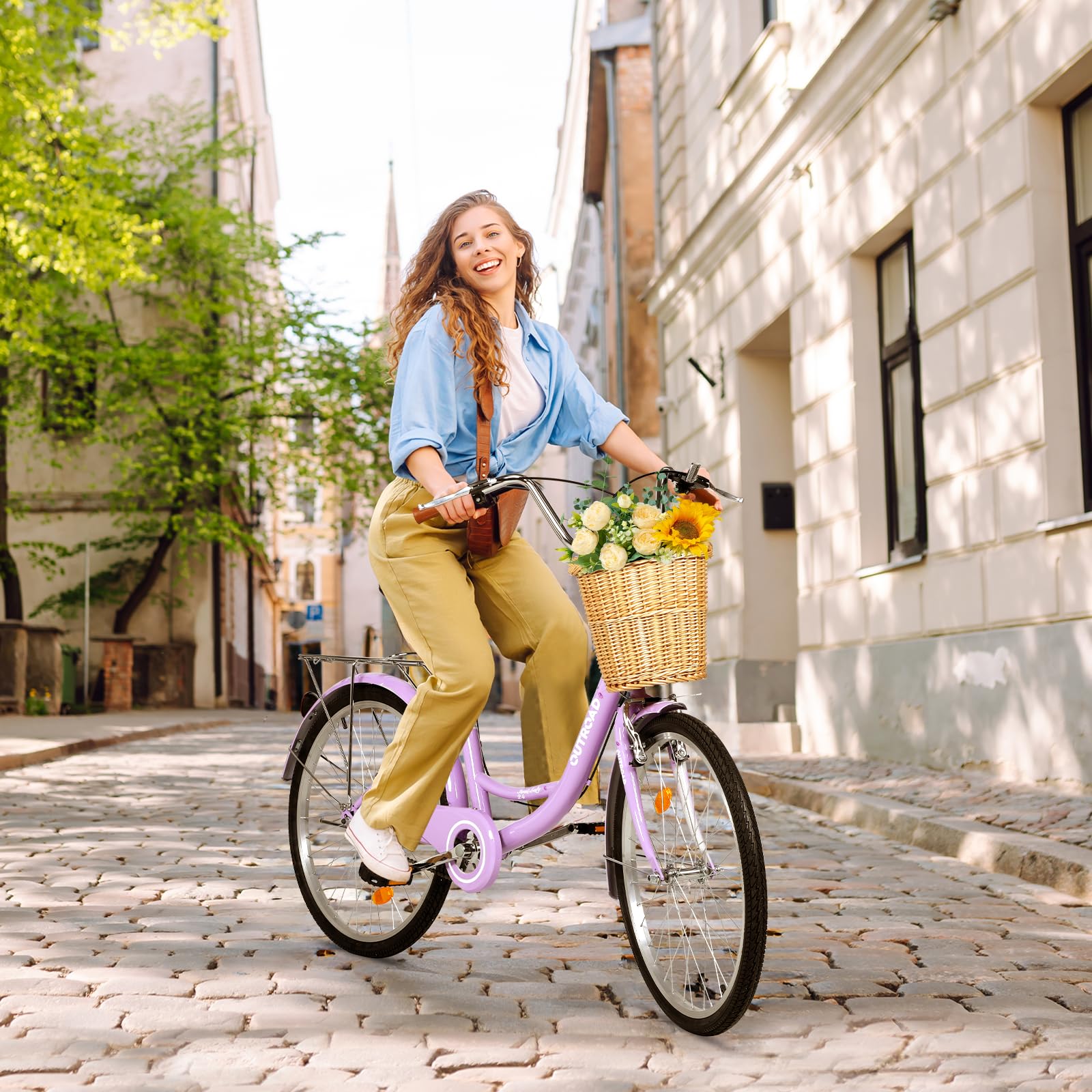 Betterland Women's Beach Cruiser Bike - 24/26 Inch Single Speed Commuter Bicycle with Front Basket, Dual V-Brakes & Adjustable Seat - Perfect for City Riding, Beach Cruising & Casual Commutes