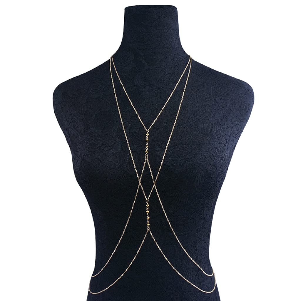 Bohemian Cross Copper Chain Necklace with Acrylic Beads - Women's Summer Body Jewelry for Beach, Party & Bikini Outfits | Stylish Layered Chest Chain Accessory