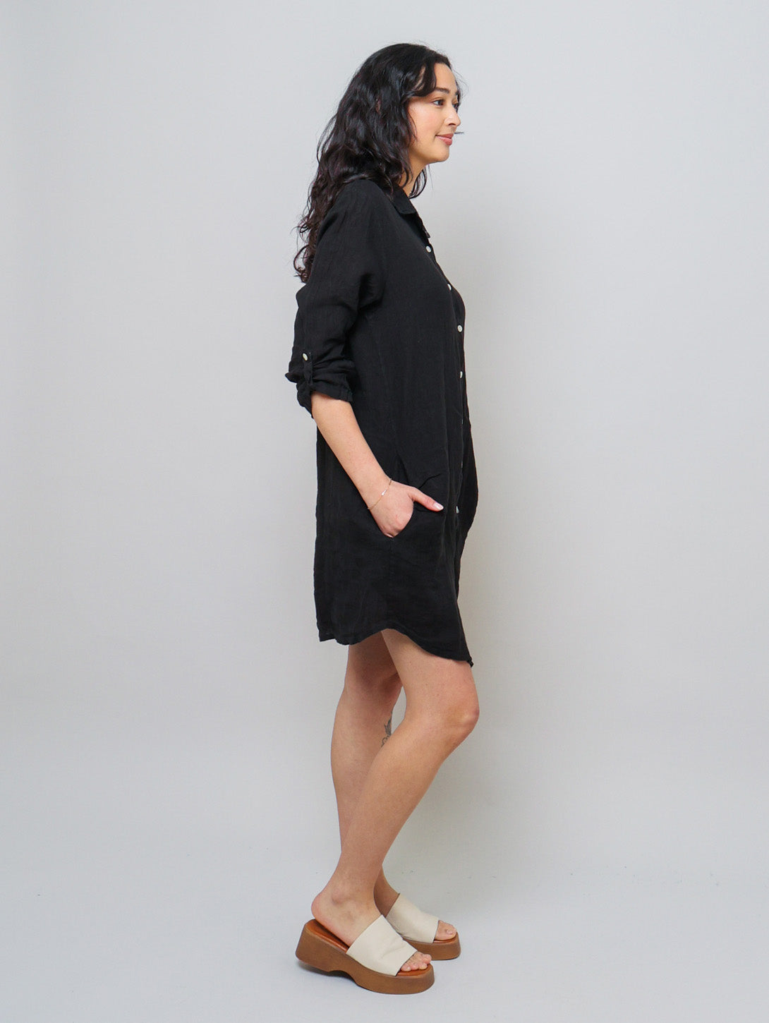 Linen Shirt Dress for Women - Black | Casual Summer Maxi Dress | Perfect for Beach, Vacation & Everyday Wear