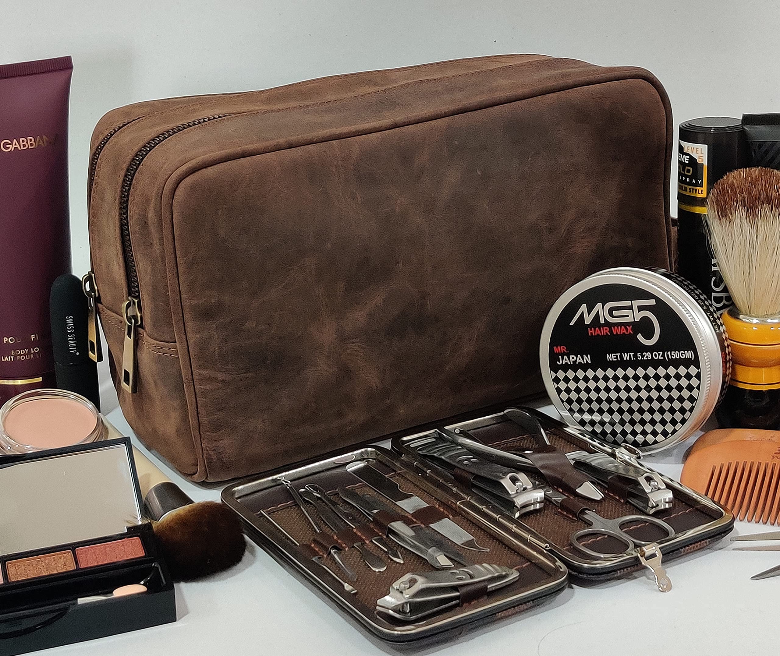 Premium Leather Duffel Bag & Toiletry Bag Set - Durable Travel Luggage Combo for Men & Women | Perfect Business Trip, Gym & Weekend Getaway Accessories