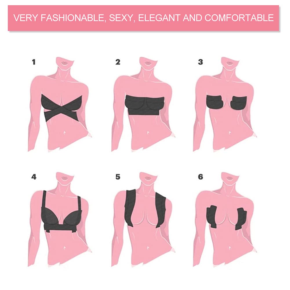 FILFEEL Reusable Push Up Tape & Nipple Covers - Breathable Silicone Adhesive Bra for Women, Black | Perfect for Workout, Sports, Evening Wear & Special Occasions