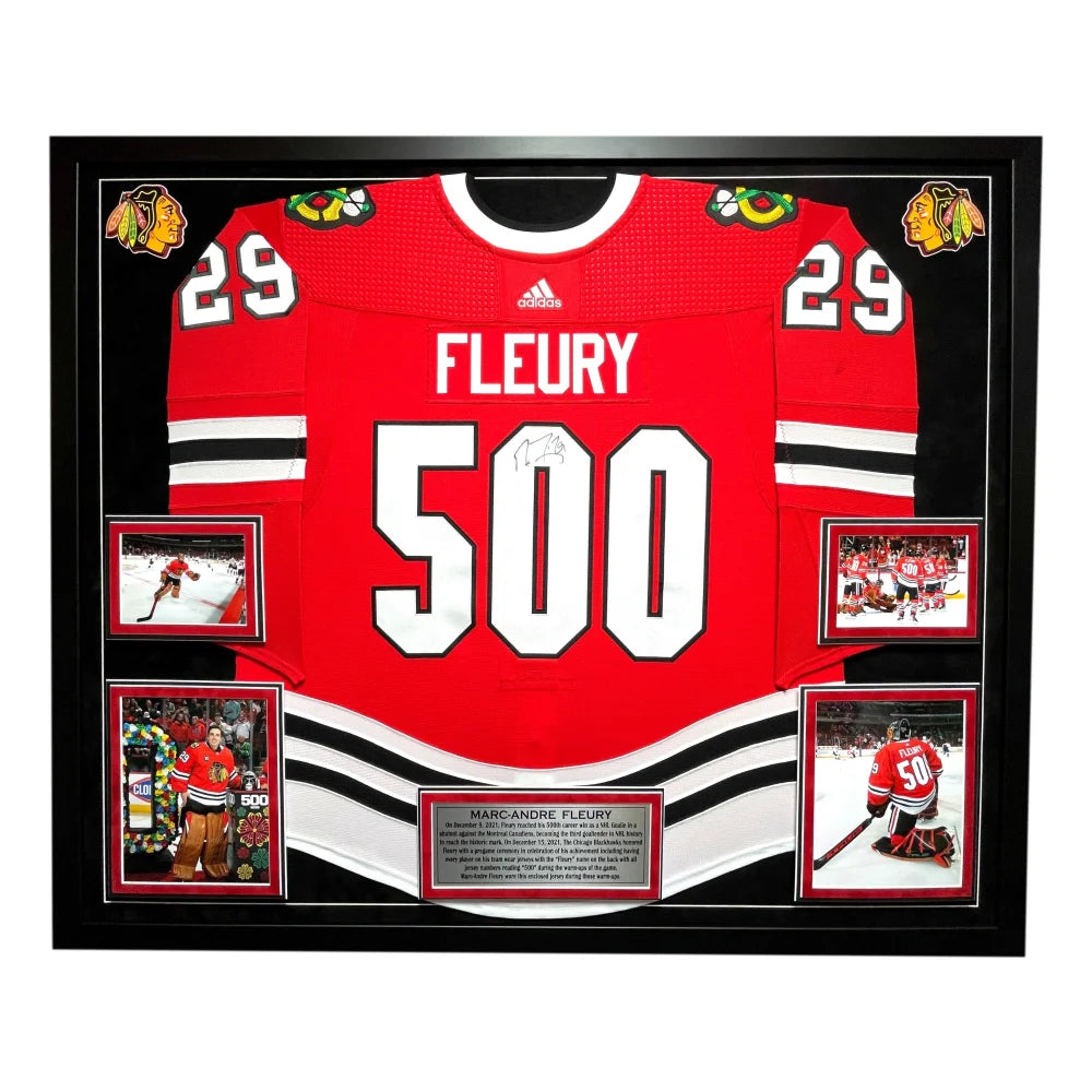 Authentic Marc Andre Fleury Game-Worn 500 Career Wins Chicago Blackhawks Jersey - Photomatched & Team COA Signed - Perfect for Hockey Memorabilia Collectors and NHL Fans Display