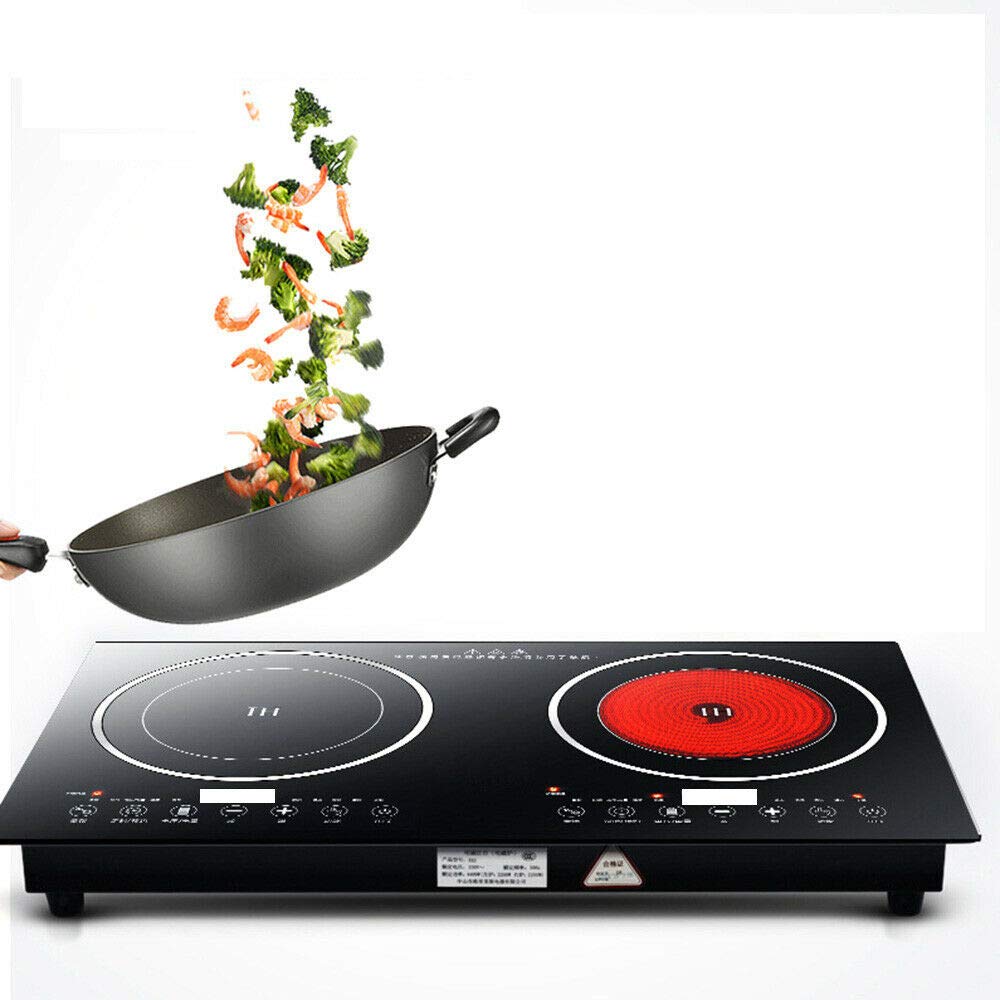 Portable 2400W Electric Induction Cooktop - 110V Double Burner with Digital Touch Sensor & 8 Power Levels - Perfect for Home Kitchen, Dorm Cooking & Outdoor Use