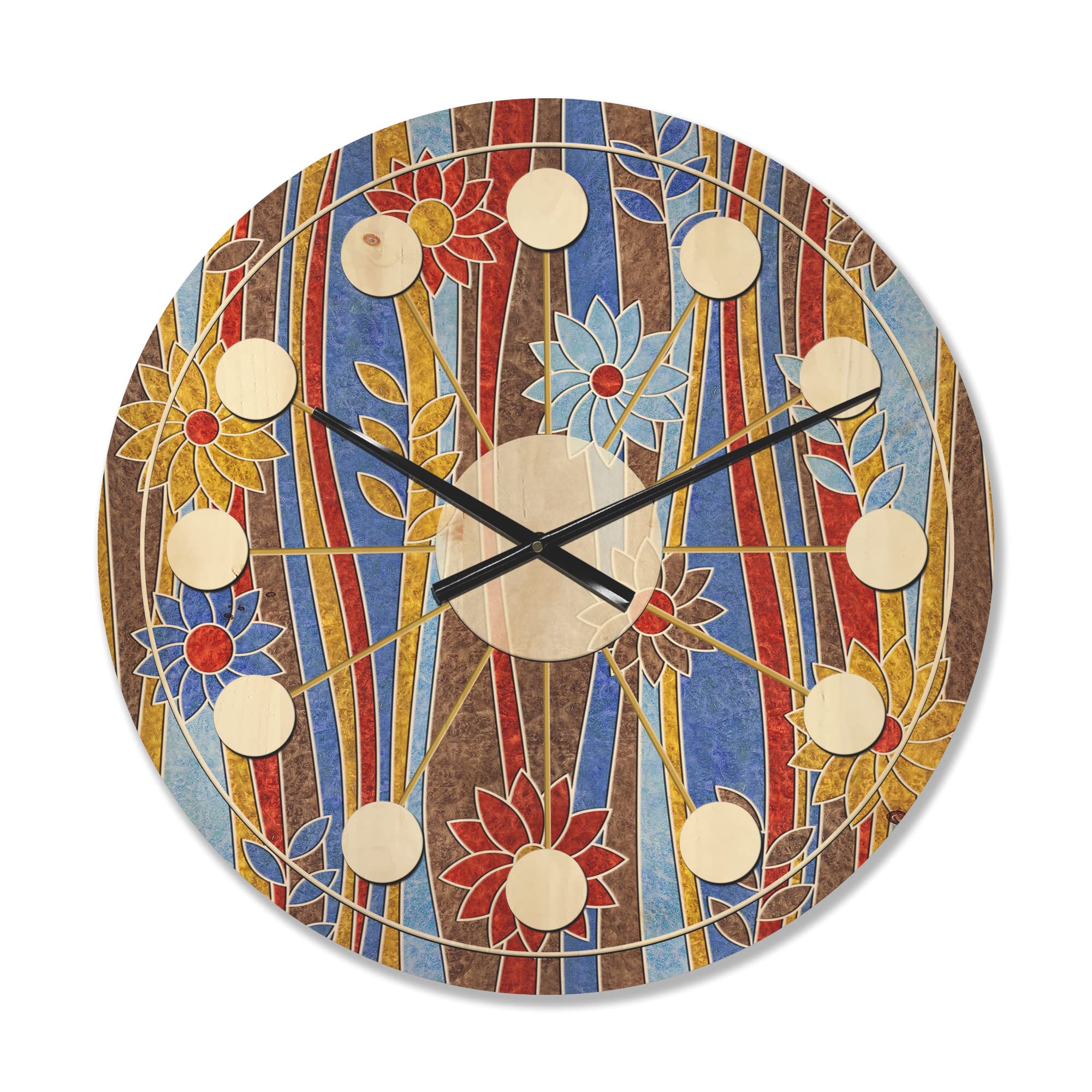 Vintage Retro Floral Mid-Century Modern Wood Wall Clock - Large Oversized Decorative Clock for Living Room, Bedroom & Office Décor | Perfect for Home, Office & Gift Giving