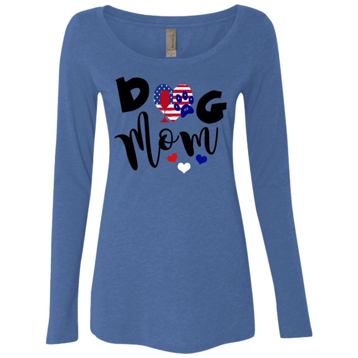 WineyBitches.Co Dog Mom Ladies' Triblend Long Sleeve Scoop Neck T-Shirt - Comfortable Casual Wear for Dog Lovers, Perfect for Pet Parks, Dog Walks and Wine Nights