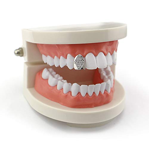 2PC Gold Plated Diamond Grillz for Teeth - Hip Hop Jewelry for Men & Women - Perfect Gift for Rappers & Hip Hop Fans - Great for Concerts, Parties & Photo Shoots