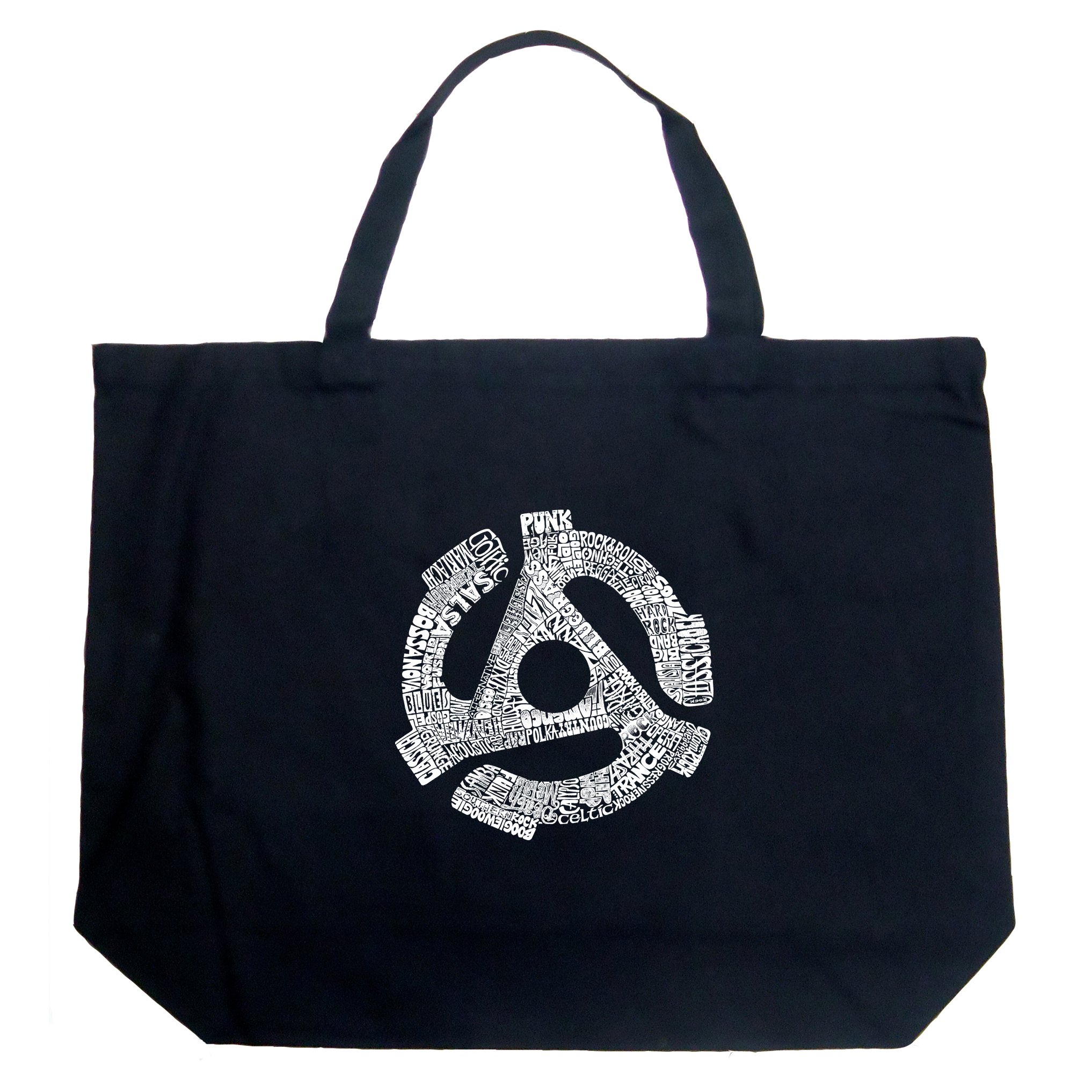 LA POP ART Word Art Large Tote Bag - Stylish Record Adapter Black Canvas Shopper for Women | Perfect for Grocery Shopping, Beach Trips & Daily Commute