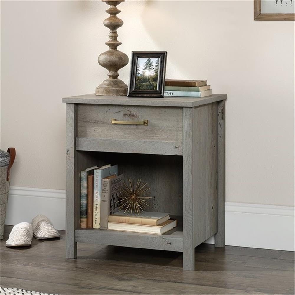 Pemberly Row 1-Drawer Nightstand in Mystic Oak Finish - Bedside Table for Bedroom, Living Room & Guest Room