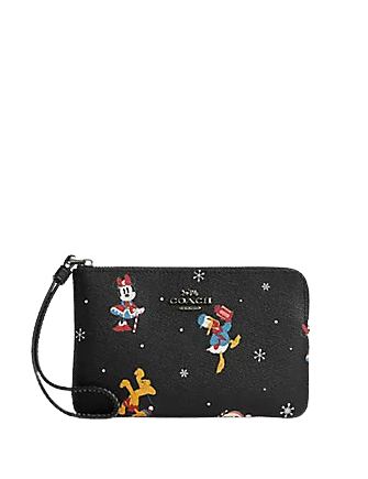 Coach Disney x Coach Corner Zip Wristlet - Holiday Print Crossbody Bag for Women | Perfect for Parties, Travel & Everyday Use