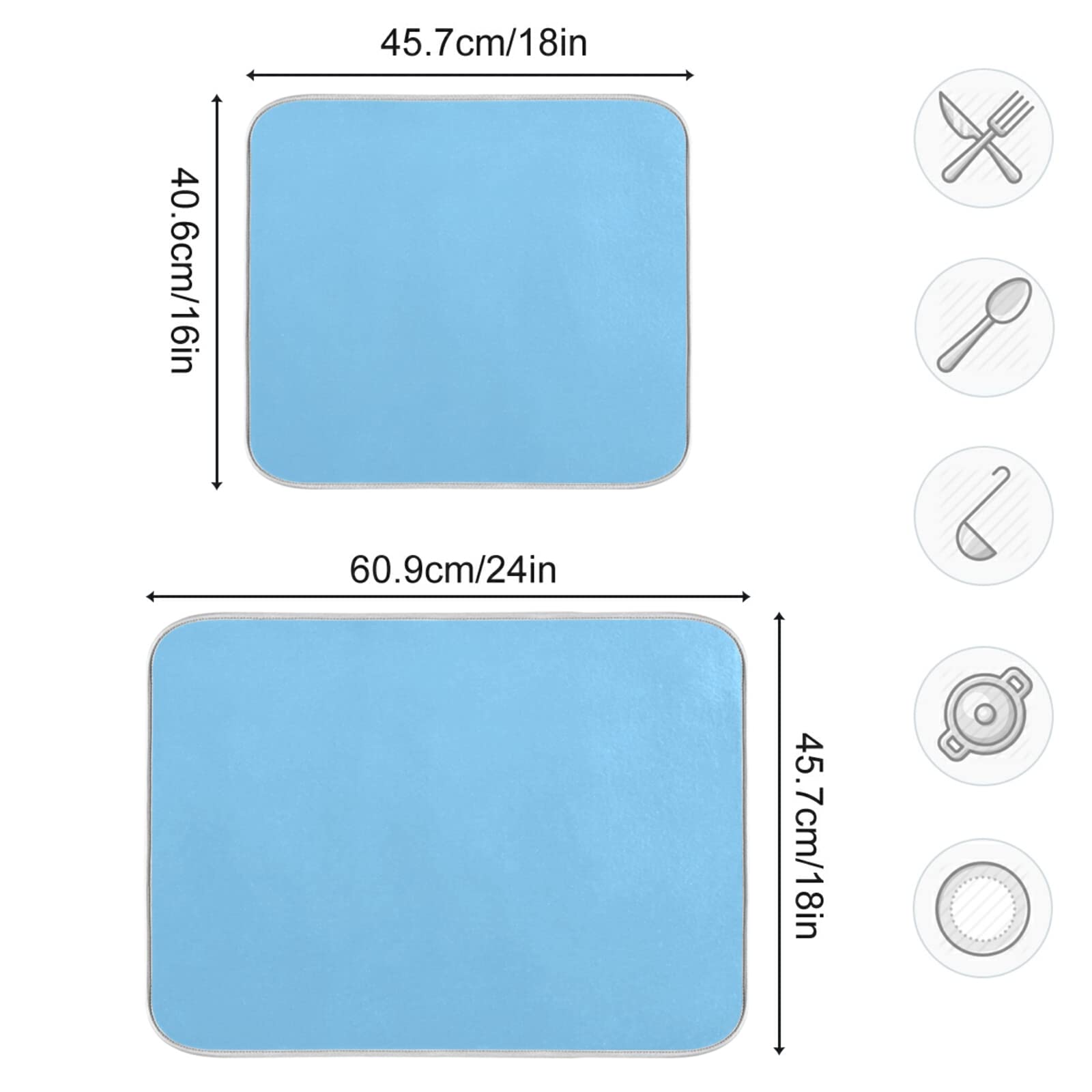 Light Blue XL Dish Drying Mat - 16x18 Inch Microfiber Kitchen Counter Mat, Heat Resistant Dish Drainer Pad for Dishes & Utensils | Perfect for Kitchen Countertops, Sink Areas & Dish Rack Organization