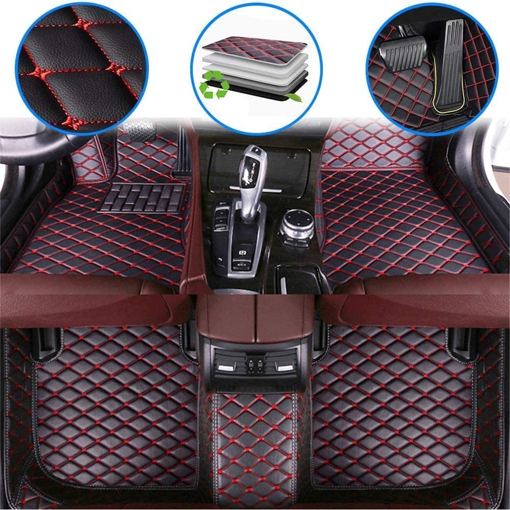 Premium Custom Floor Mats for Volkswagen Jetta 2006-2012 - Luxury Leather, Waterproof & Non-Slip Full Coverage Car Floor Liners (Black & Red) - Perfect for All-Weather Protection & Enhanced Interior Style