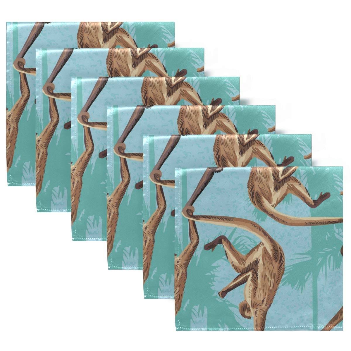 Funny Forest Tree Monkey Cloth Napkins Set of 6 - 20x20 Inch Washable Cotton Dinner Napkins for Kitchen, Table, Family Meals, Weddings & Parties | Eco-Friendly Reusable Restaurant Napkins for Everyday Use & Special Occasions