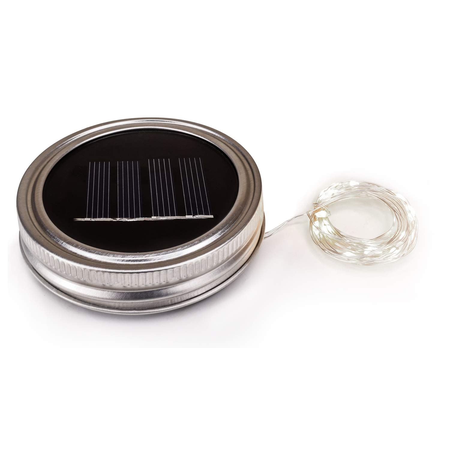 Solar Mason Jar Fairy Firefly String Lights - 20 LED Waterproof Outdoor Decorative Lights for Garden, Patio, Wedding & Party Decor - Cool White with Regular Mouth Lid