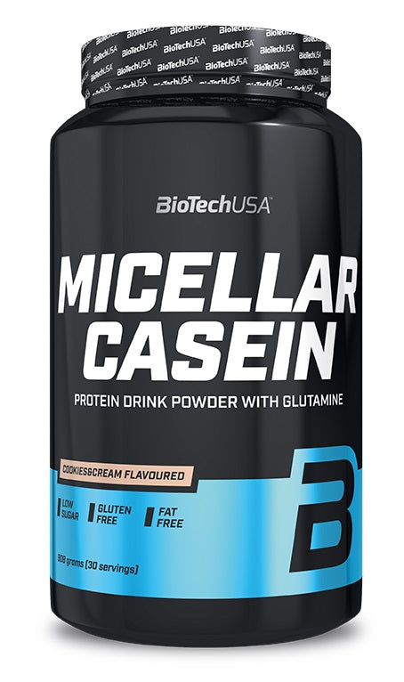 BioTechUSA Micellar Casein Protein Powder - Strawberry Flavor, 908g (2 lbs) for Muscle Recovery & Nighttime Protein | Gym, Workout, Bodybuilding Supplement