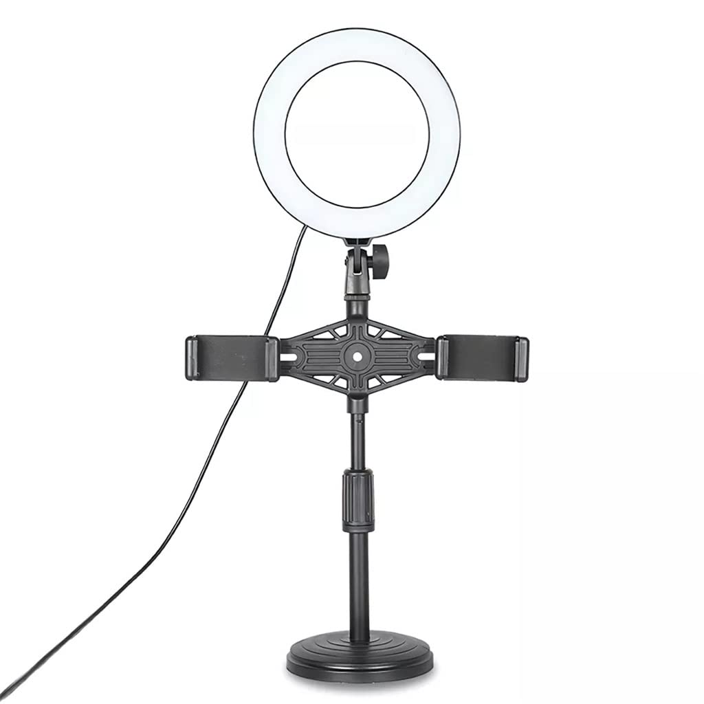 Professional LED Ring Light with Phone Holder & Tripod - 16cm/5600K Dimmable USB Desktop Light for Selfie, Live Streaming, YouTube Videos, TikTok, Zoom Calls & Photography (Adjustable Brightness, Dual Phone Holder Option)