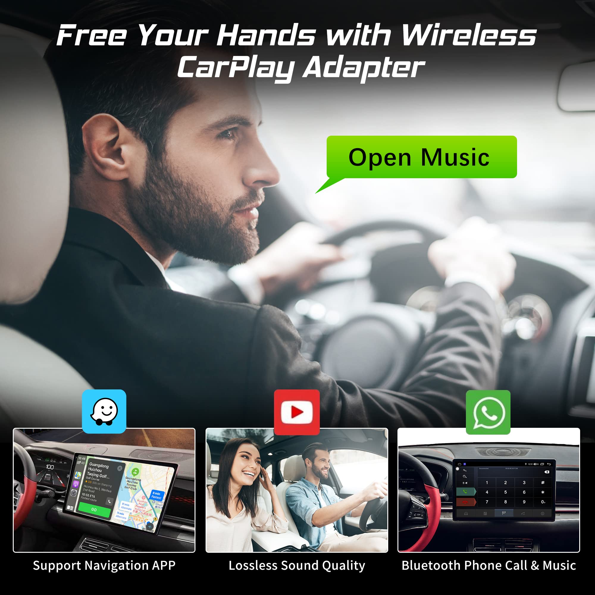 Wireless CarPlay Adapter USB Dongle for Car (2017-2024 Models) - Convert Wired to Wireless CarPlay for Factory Radio | Seamless Music Streaming & Hands-Free Calling for Safer Driving