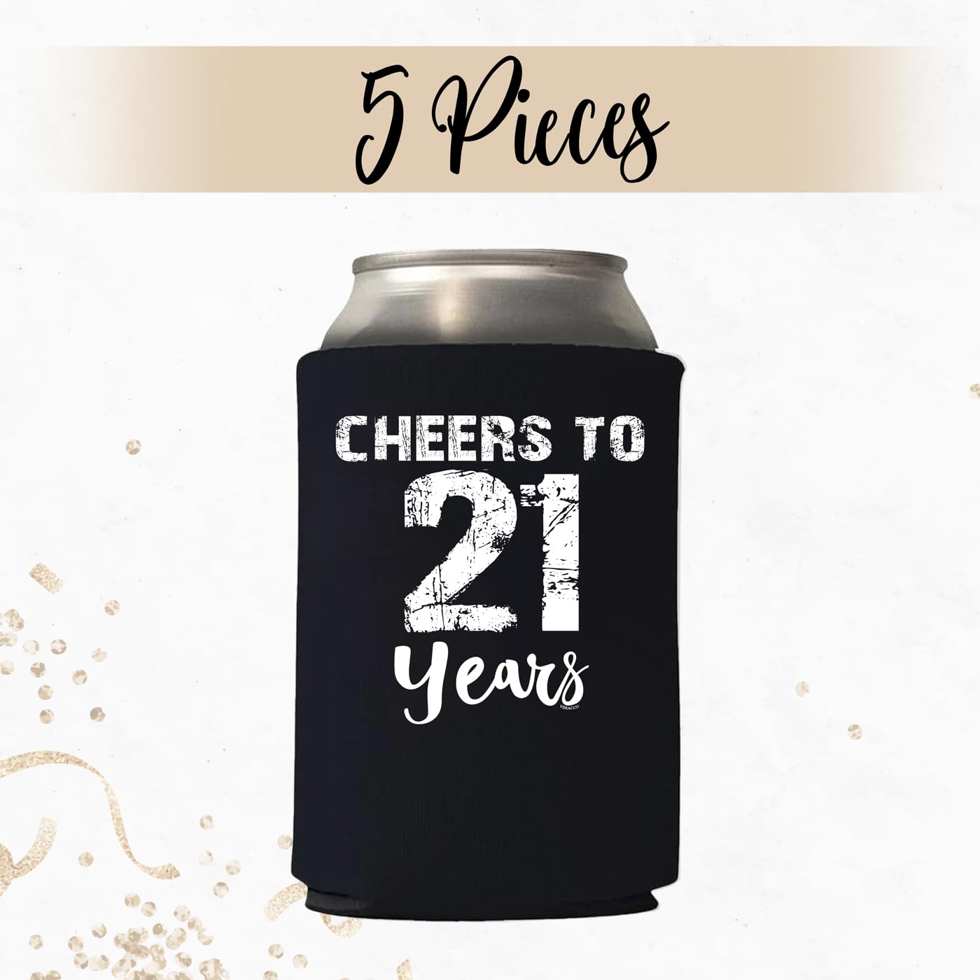 21st Birthday Can Coolie Holder - Cheers to 21 Years - Best 21st Birthday Gift for Men - Party Favors & Decorations - Perfect for Birthday Celebrations, Bar Parties & College Graduations
