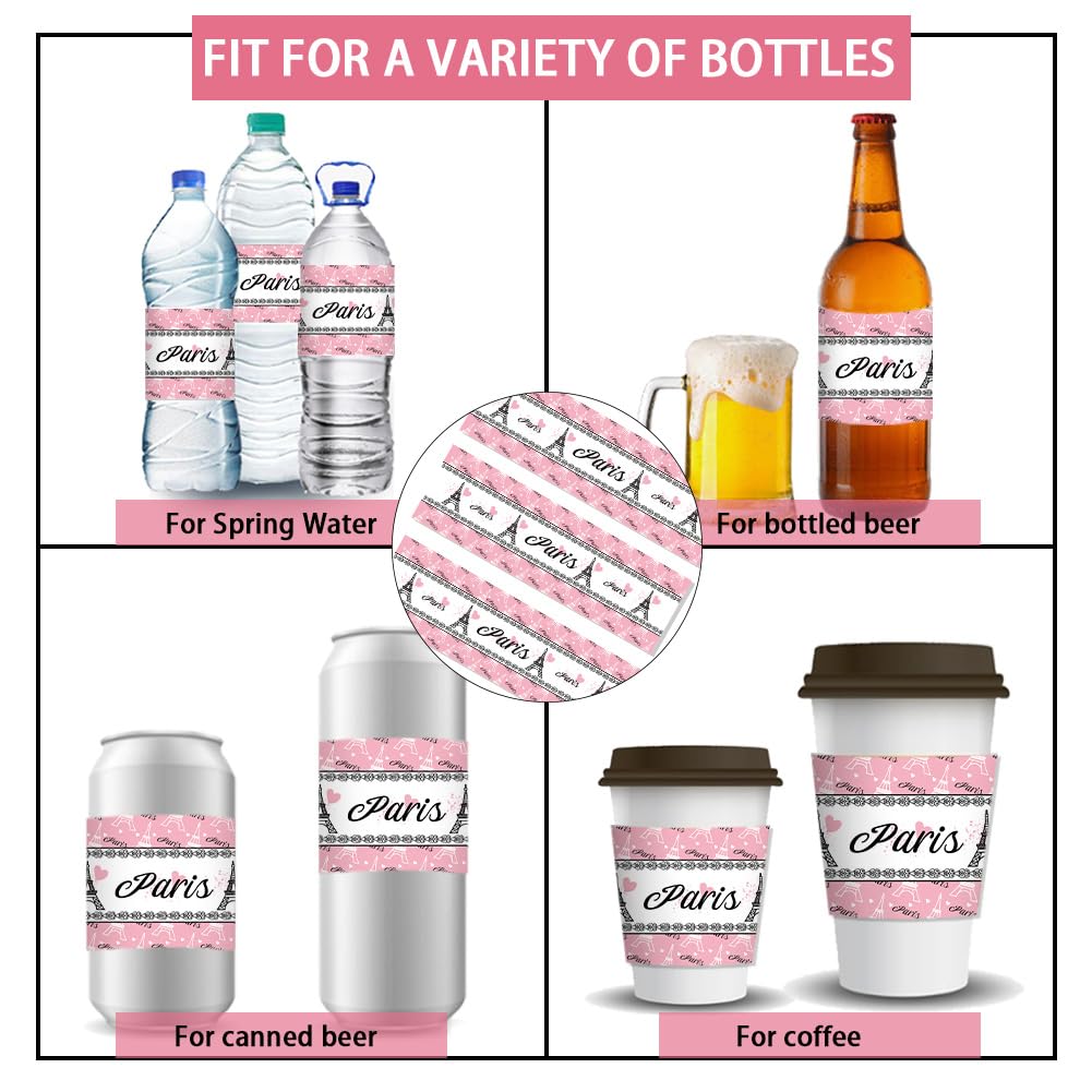 30pcs Paris Tower Water Bottle Labels - Pink Decorative Waterproof Stickers for Birthday Party Favors, Themed Events & DIY Crafts | Perfect for Baby Showers, Weddings & School Activities