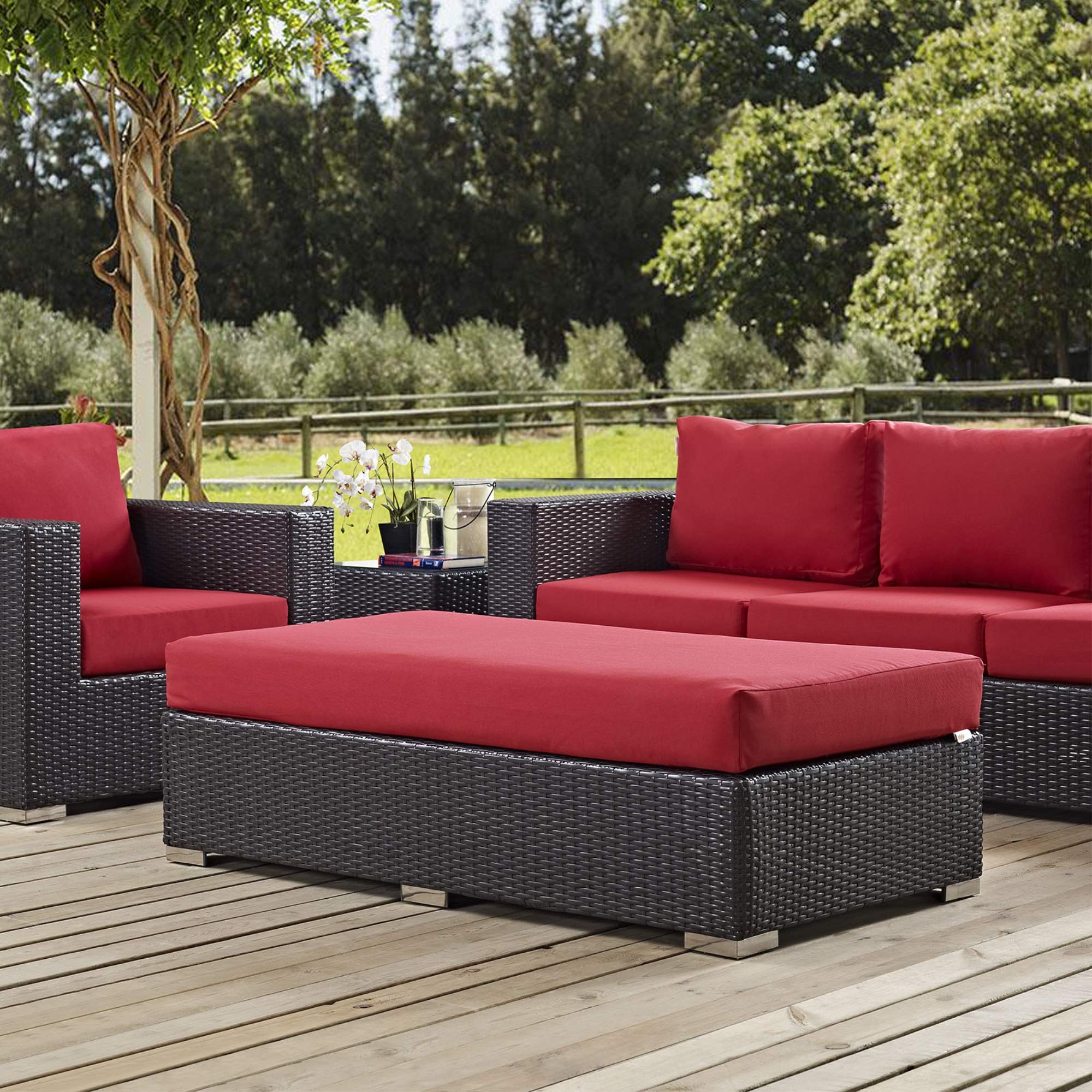 Ergode Convene Outdoor Sectional Sofa Set with Durable Rattan Ottoman & All-Weather Cushions - Perfect for Patio, Backyard, Poolside & Garden Gatherings