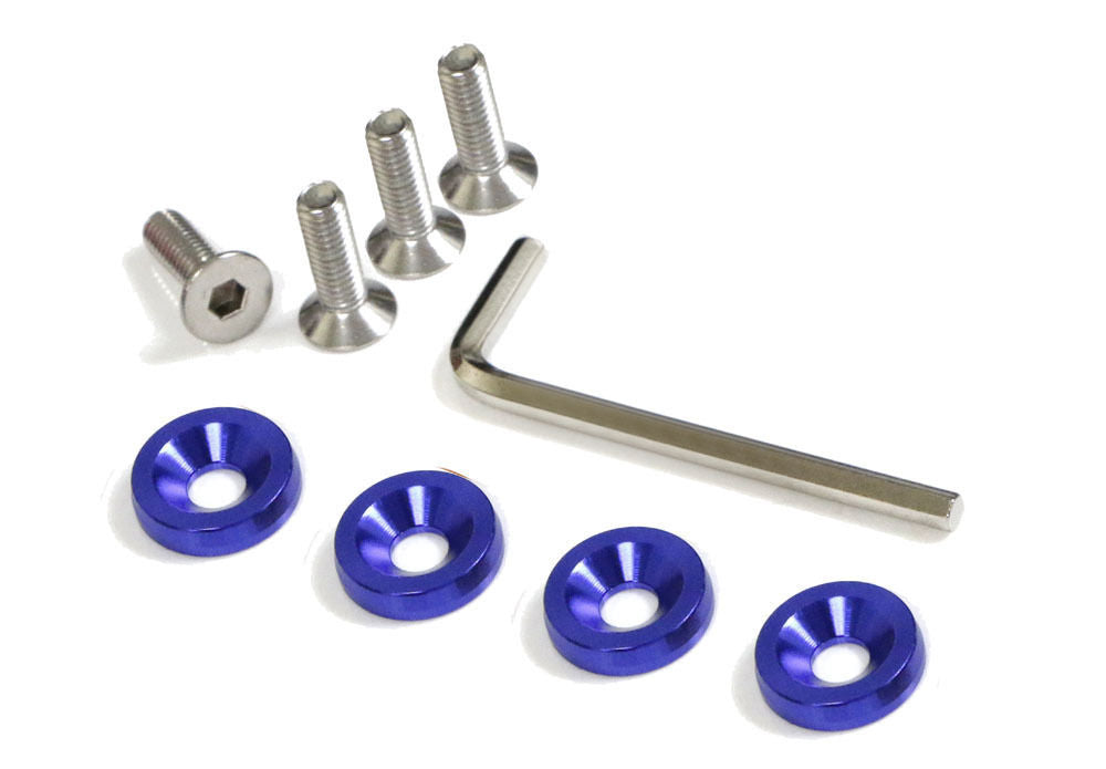 JDM Racing Style Blue Aluminum Washers Bolts Kit - 10pc Set for Car Fender, Bumper, Hood & Body Panels - High Performance Automotive Fasteners for Custom Builds & Upgrades