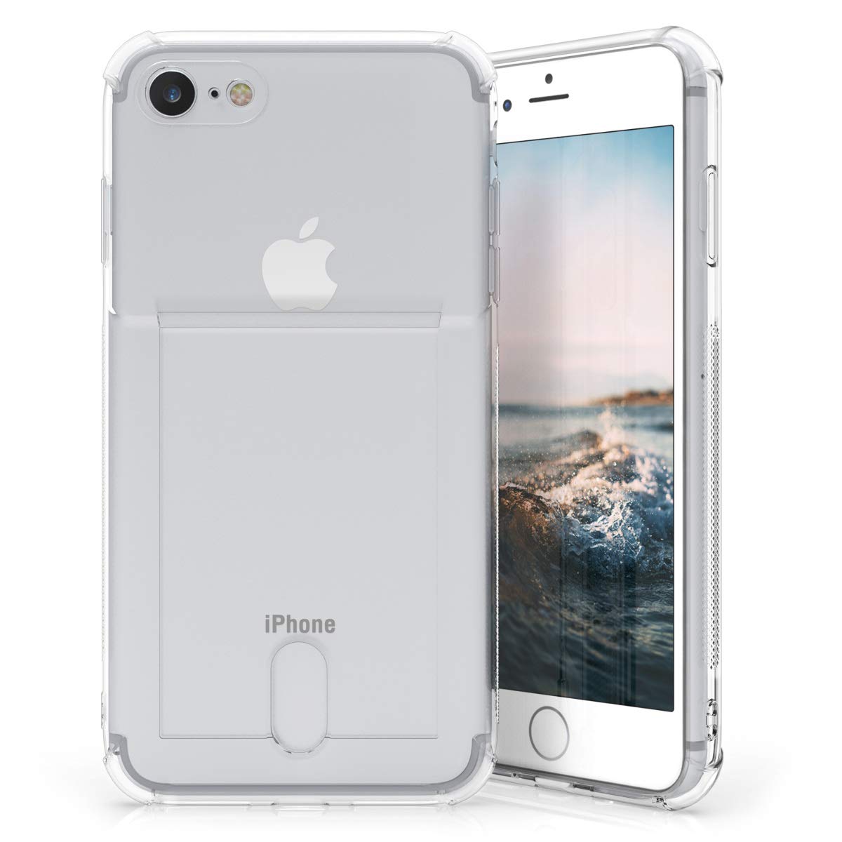 kwmobile Crystal Clear TPU Case for iPhone SE (2022/2020) & iPhone 8/7 - Slim Protective Phone Cover with ID Card Slot - Shockproof Transparent Case for Everyday Use & Travel
