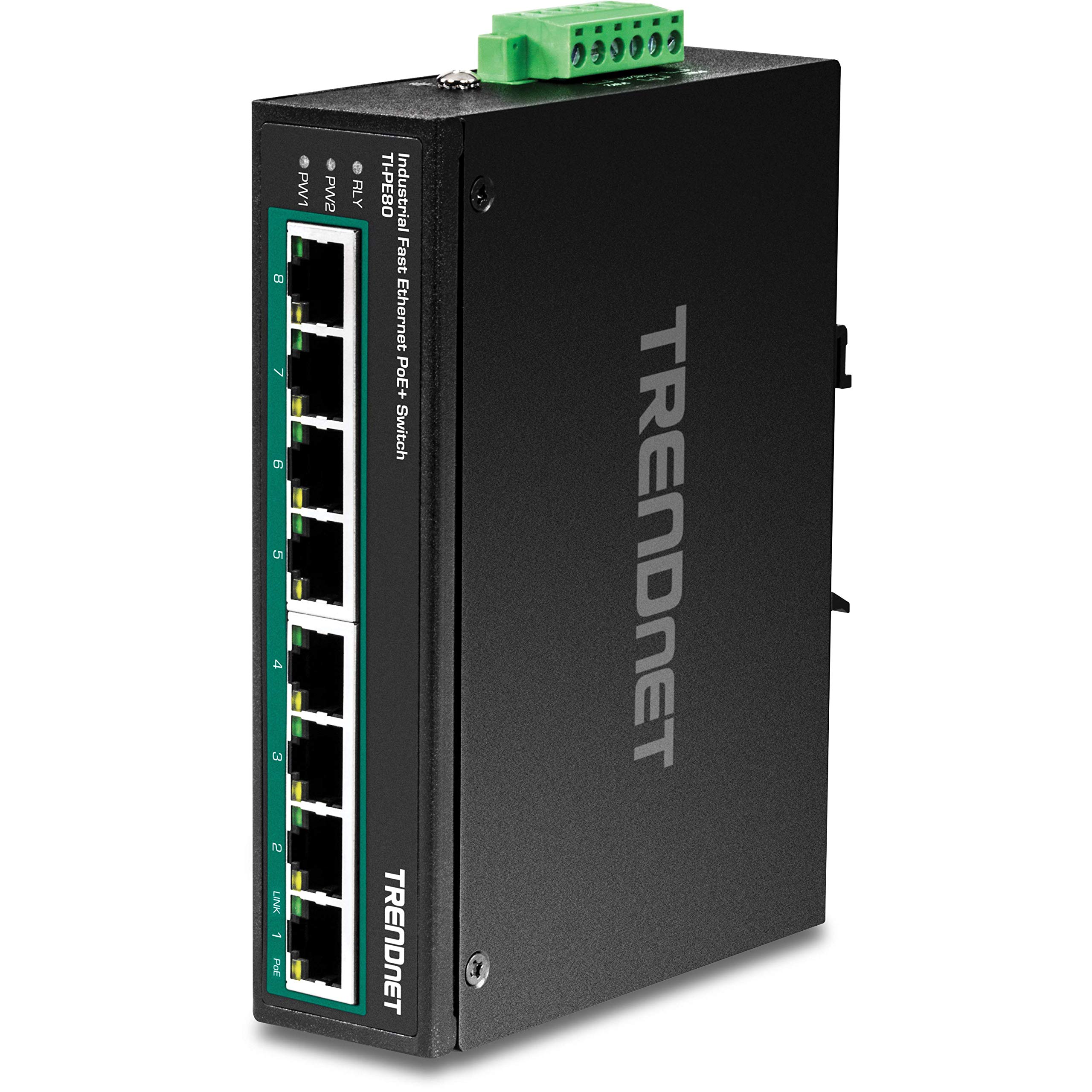 TRENDnet TI-PE80 8-Port Industrial Fast Ethernet PoE+ DIN-Rail Switch - 200W Power Budget, 1.6Gbps Capacity, IP30 Rated for Harsh Environments - Ideal for Factory Automation, Security Systems & Industrial IoT Networks
