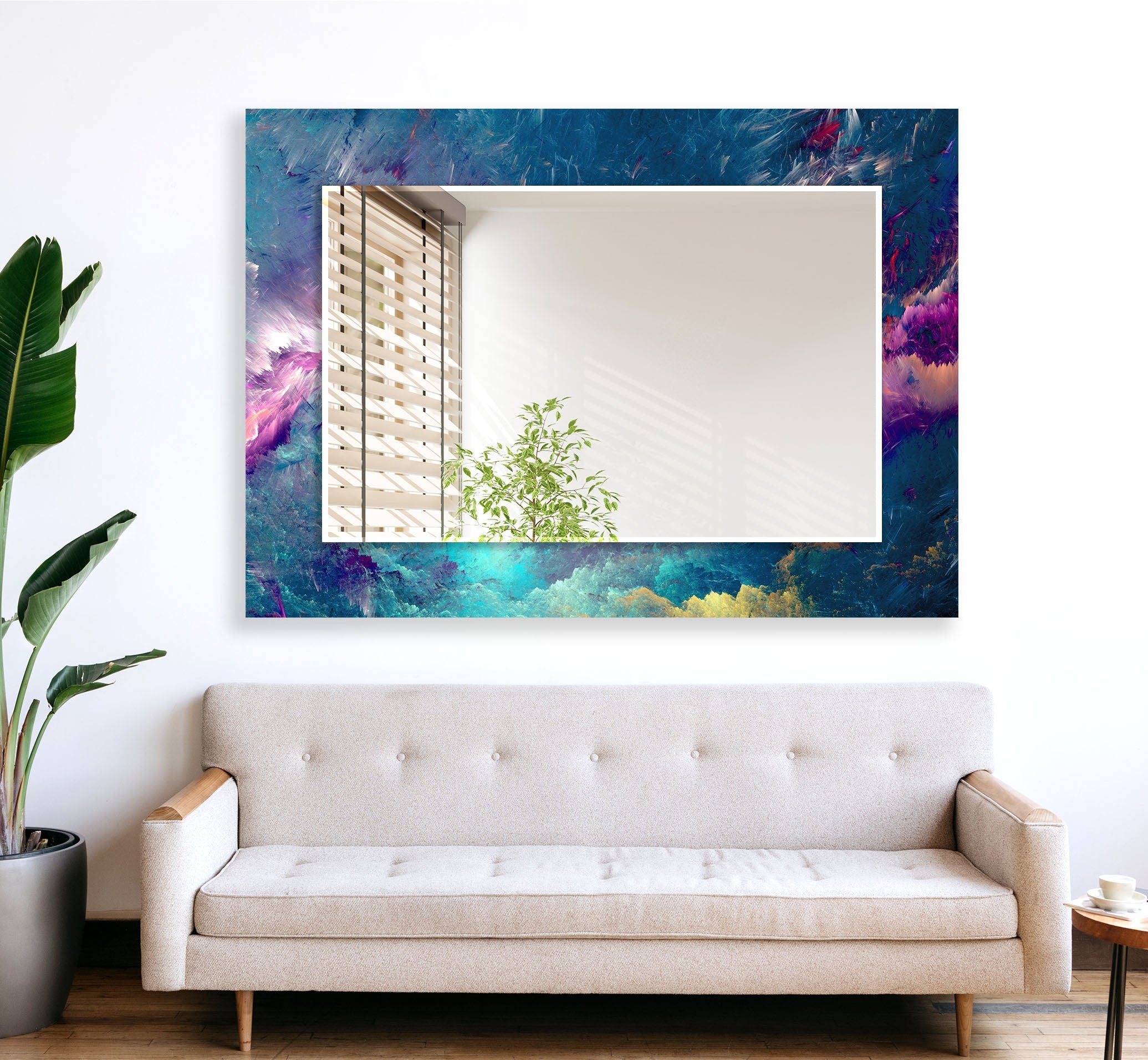Blue & Purple Lightning Wall Mirror - Modern Decorative Mirror for Living Room, Bedroom, or Entryway - Shatterproof & Stylish Home Decor Accent