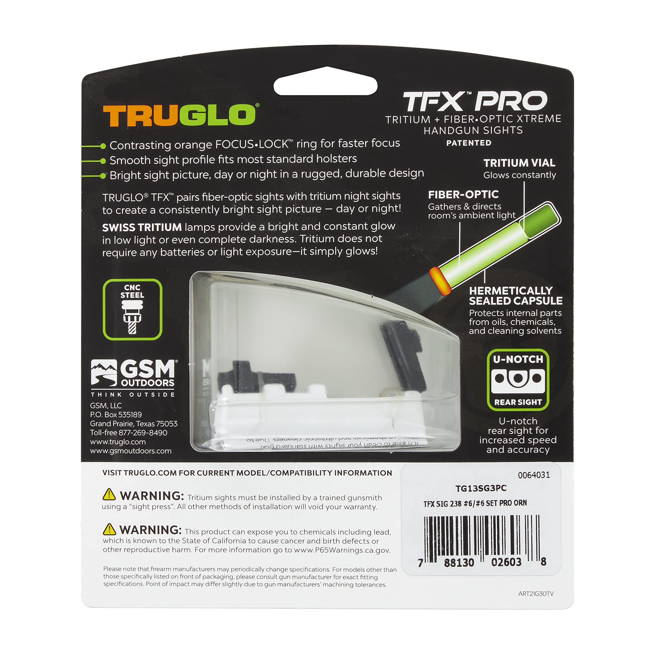 Truglo TFX PRO Handgun Sight - Shock Proof Tritium & Fiber Optic Night Sight for Glock, SIG, 1911 - Compact, Durable, Snag-Free Design - Perfect for Low Light Shooting, Home Defense & Tactical Use