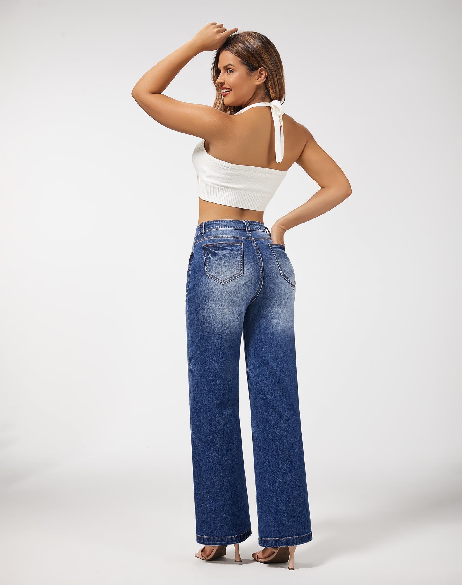 Roswear Women's Wide Leg Jeans - High Waisted Stretchy Denim Pants for Casual & Office Wear | Comfortable Plus Size Trousers for Everyday Outfits