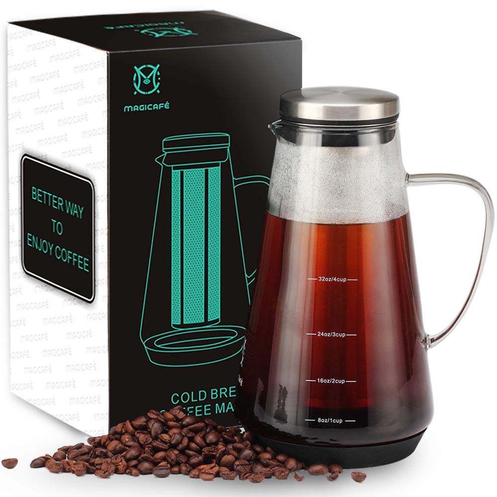 Premium Cold Brew Coffee Maker & Tea Infuser - 40oz Glass Carafe with Spout for Iced Brewing | Perfect for Home, Office & Outdoor Use
