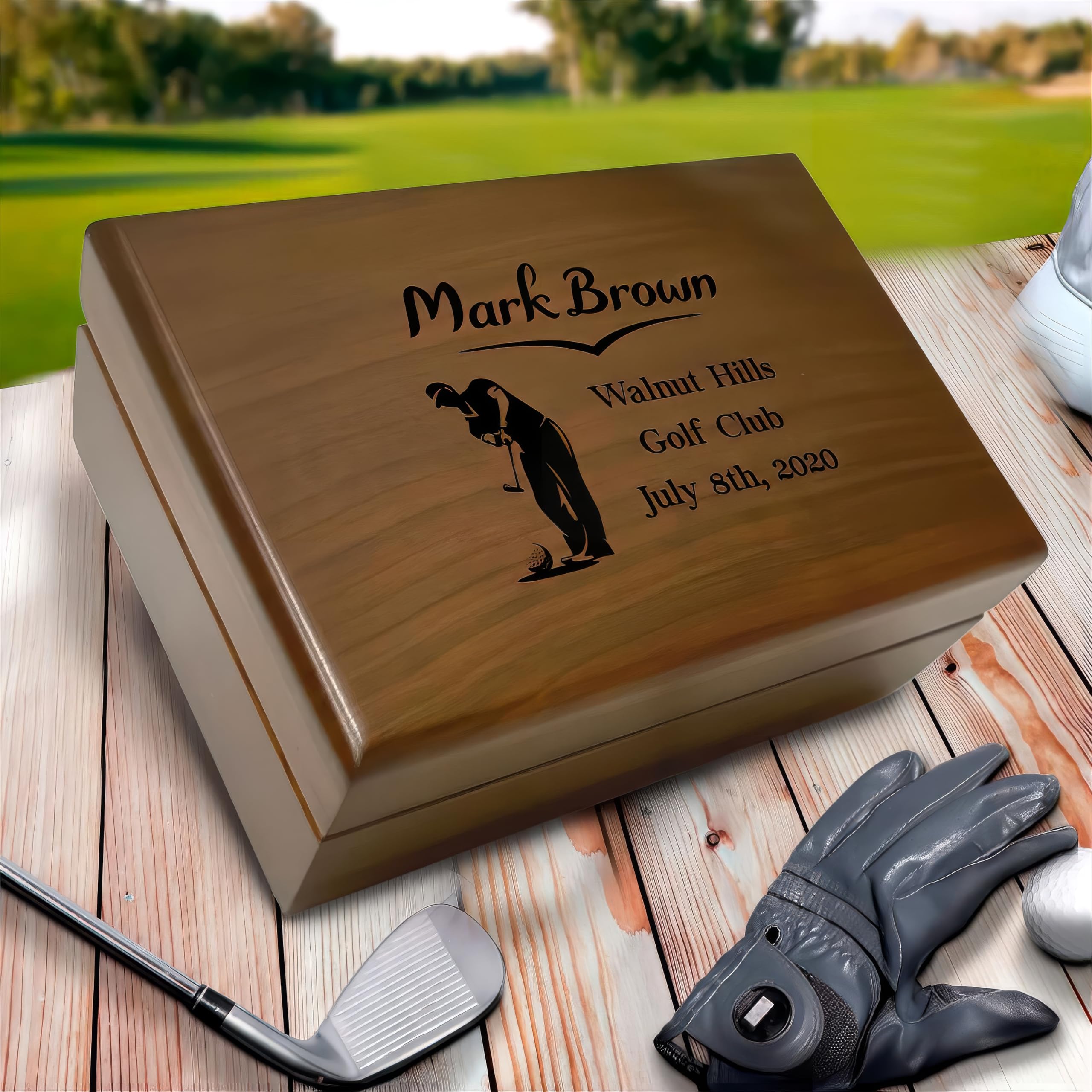 Personalized Golf Keepsake Storage Box - Custom Engraved Golf Ball Display Case - Unique Golf Gift for Men, Dad, Husband & Boyfriend - Perfect Birthday, Retirement & Memory Present for Golf Lovers - Ideal for Home, Office or Clubhouse Display