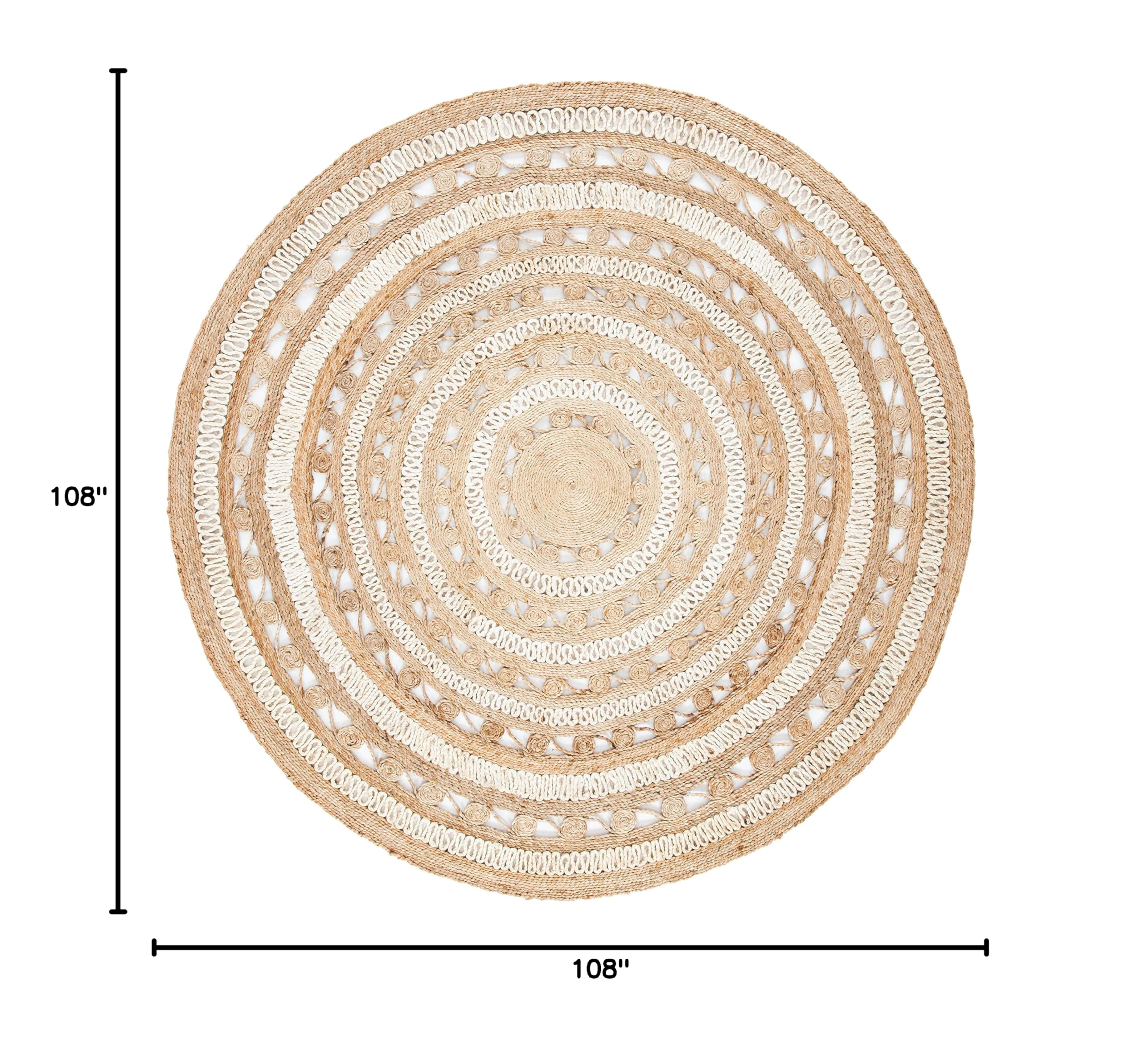 SAFAVIEH Handmade Boho Jute Area Rug - 9' Round Ivory NF169B, Natural Fiber Farmhouse Rug for Living Room, Bedroom & Boho Decor