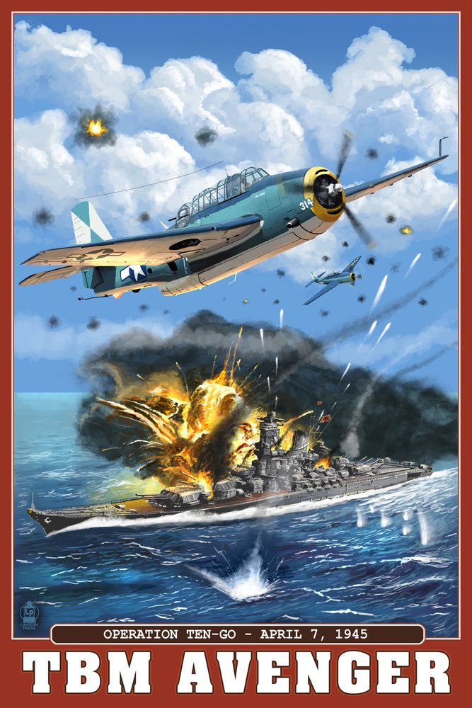 TBM Avenger WWII Aircraft - Operation Ten-Go Battle Scene - 16x24 Inch Premium Metal Wall Art - High-Quality Aluminum Decor for Home, Office & Man Cave - WWII Military History Gift for Aviation Enthusiasts