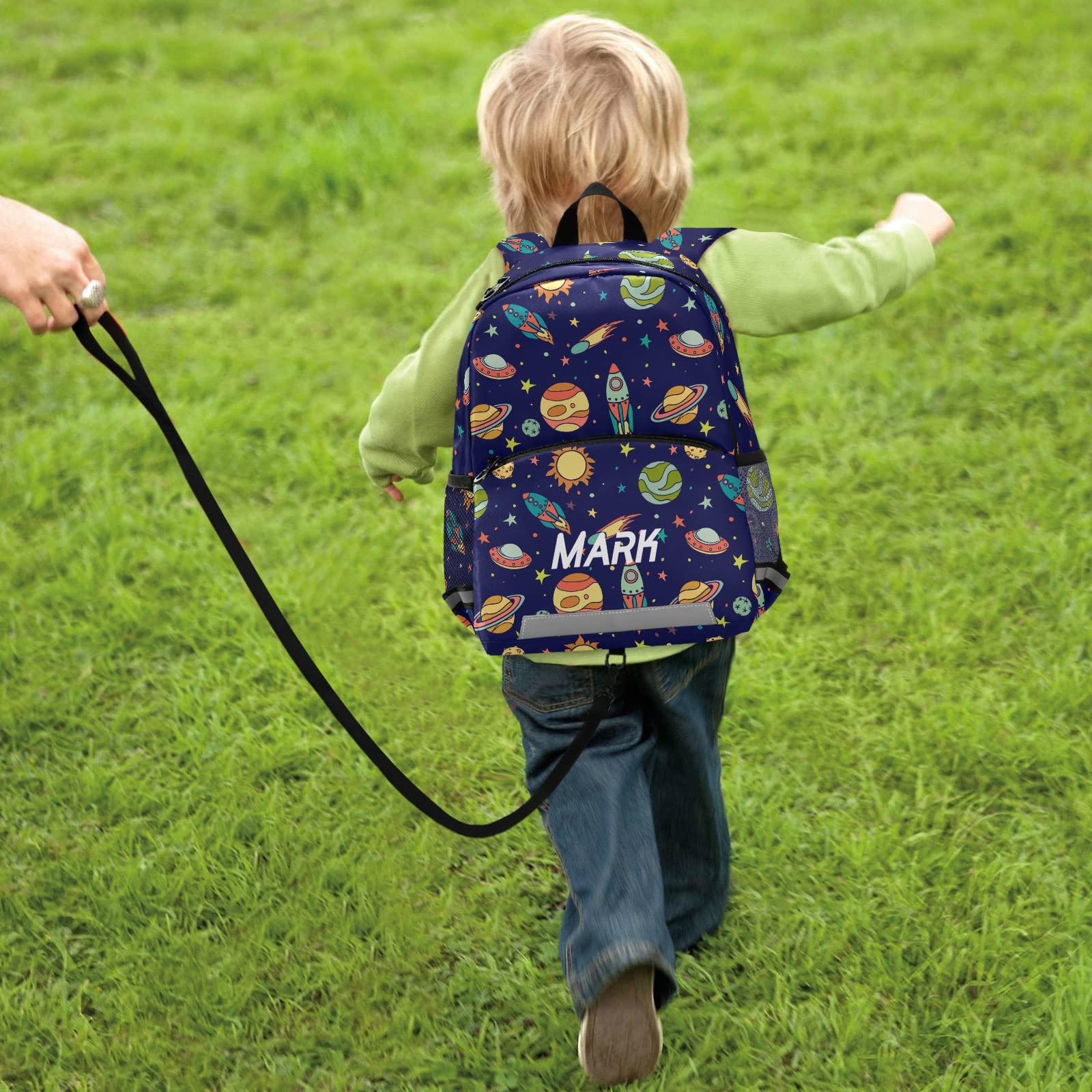 Personalized Space Rocket Planets Kids Backpack with Name/Text - Reflective School Backpack for Toddlers & Preschoolers (Boys & Girls) - Perfect for School, Travel & Daycare Adventures