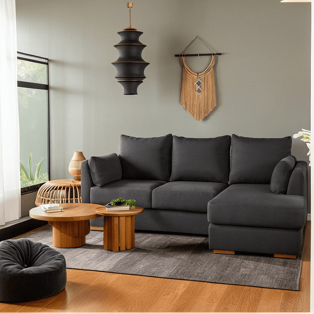 Harry L-Shaped Grey Fabric Sofa - Water Repellent Sectional Couch for Living Room, Family Room & Small Spaces
