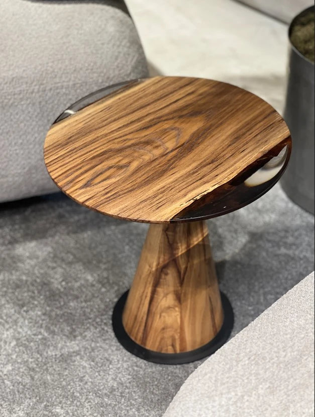 Handcrafted Walnut & Epoxy Resin Mushroom Side Table - Modern End Table for Living Room, Bedroom & Office Decor