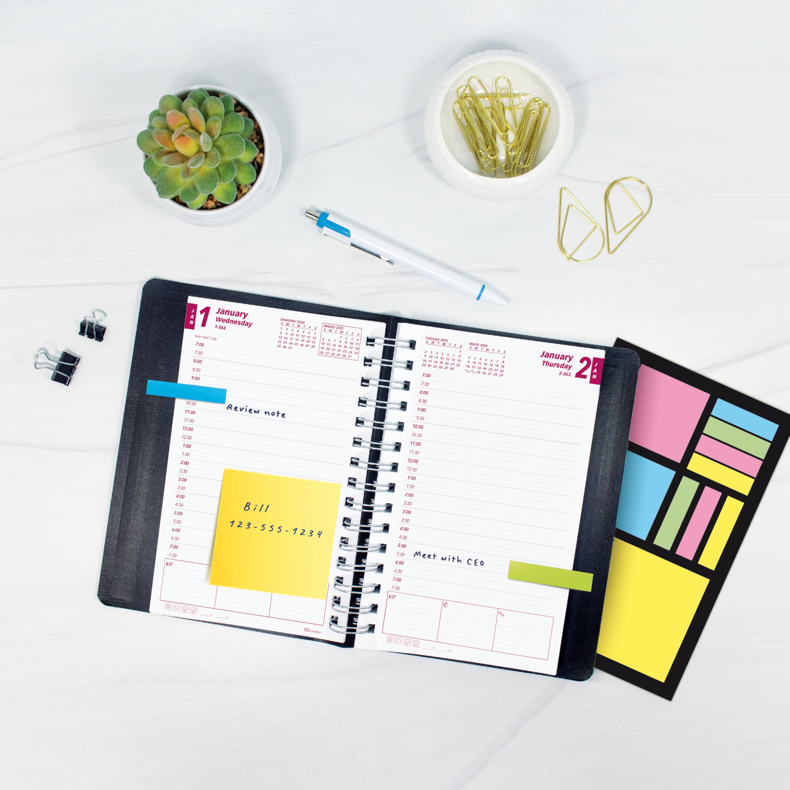 Brownline® 2025 PlannerPlus™ Daily & Monthly Planner - 12 Month Appointment Book (January-December) with Twin-Wire Binding, 8