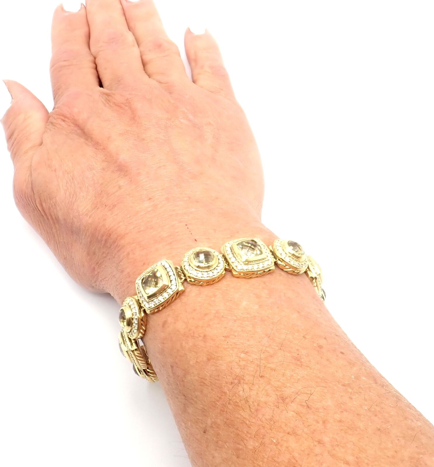 David Yurman Albion 18K Yellow Gold Diamond & Lemon Citrine Link Bracelet for Women - Luxury Jewelry Gift for Anniversary, Birthday & Special Occasions