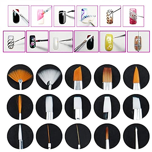 Shills Professional 20-Piece Nail Art Pen Set - 5 Dual-End Dotting Tools + 15 Nail Painting Brushes for UV Gel, DIY Nail Art Design, Dotting & Drawing | Perfect for Salon, Home Manicure & Nail Art Enthusiasts