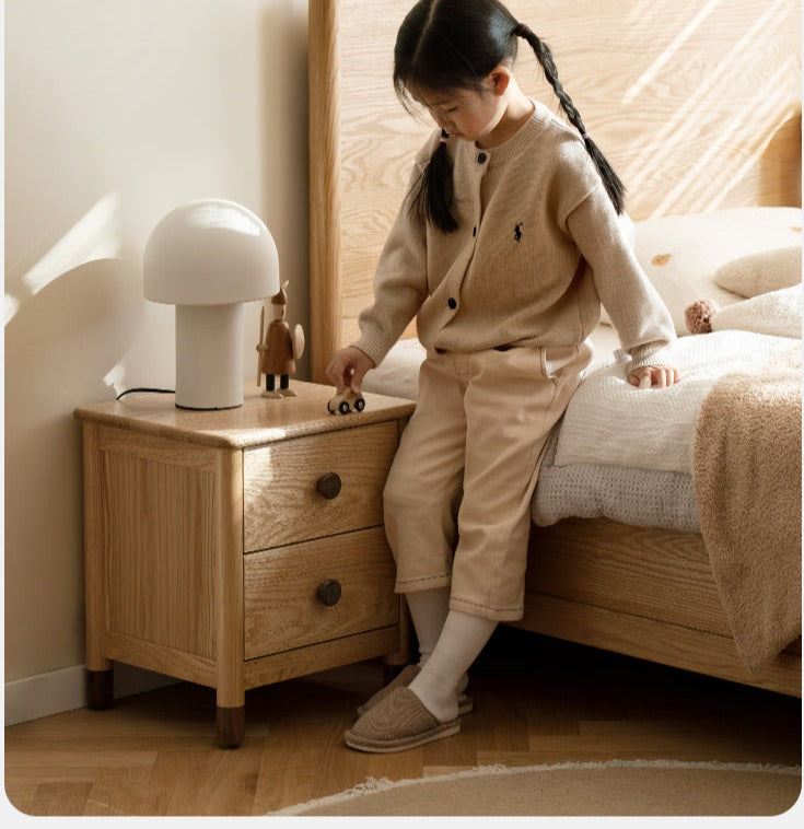 Solid Oak Wood Nightstand with Two Drawers - Bedside Table for Bedroom, Living Room, or Office Storage