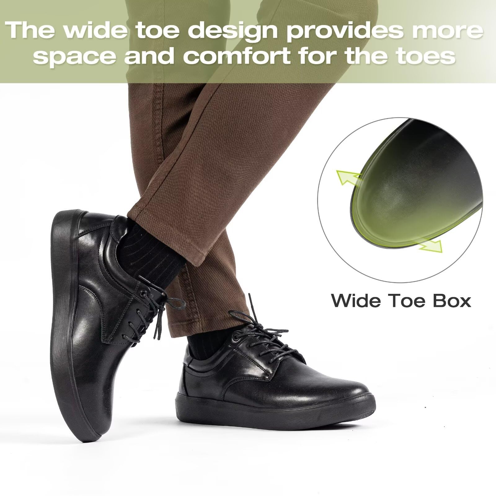 OrthoComfoot Men's Orthopedic Wide Leather Dress Shoes - Comfortable Arch Support Oxfords for Plantar Fasciitis & Heel Pain Relief | Orthotic Casual Business & Work Shoes for Walking | Perfect for Office, Travel & Daily Wear