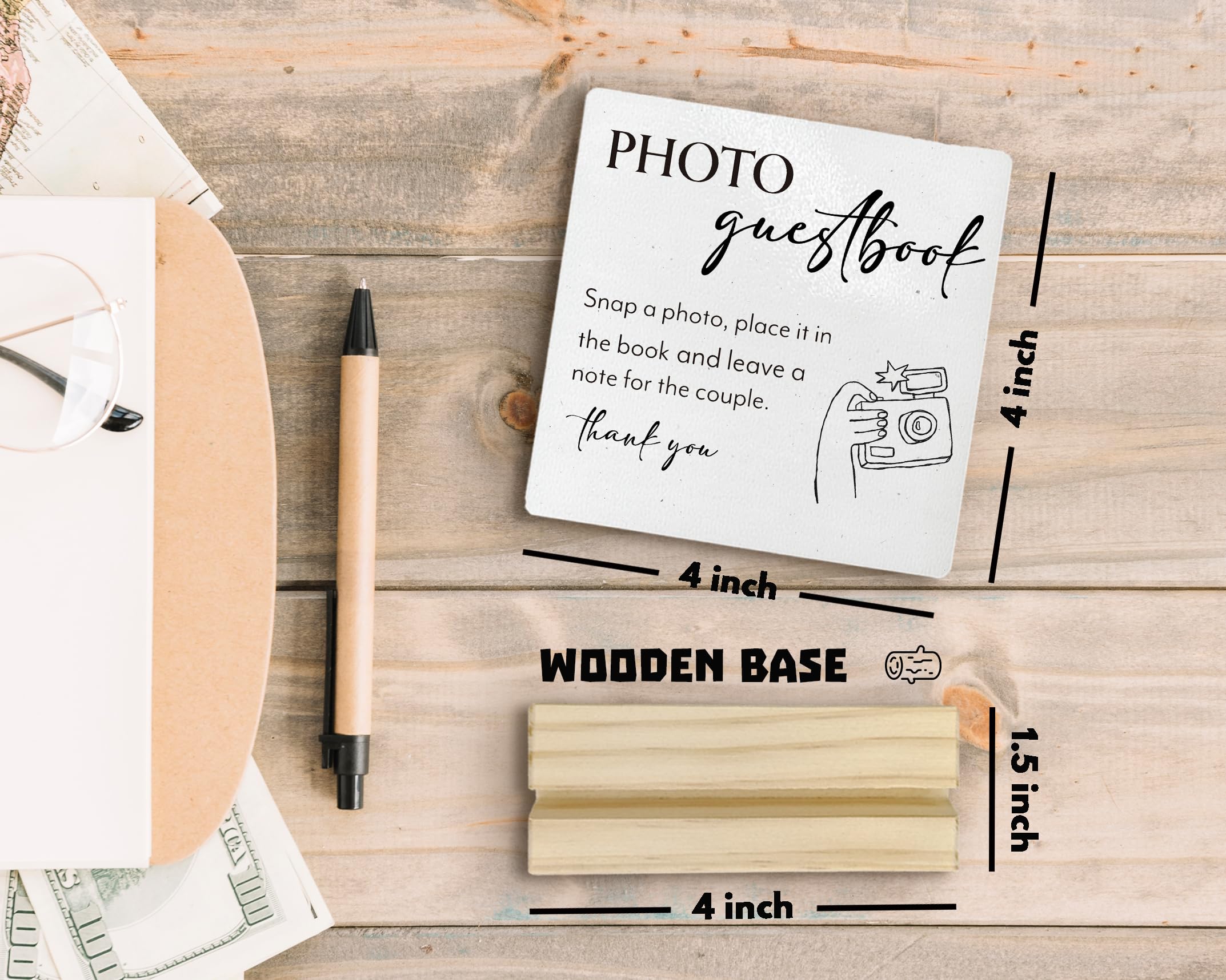 Elegant Wooden Wedding Guest Book Sign with Stand - Rustic Wedding Guestbook Plaque for Reception Decor - Perfect for Photo Guestbook & Wedding Guest Signing Table
