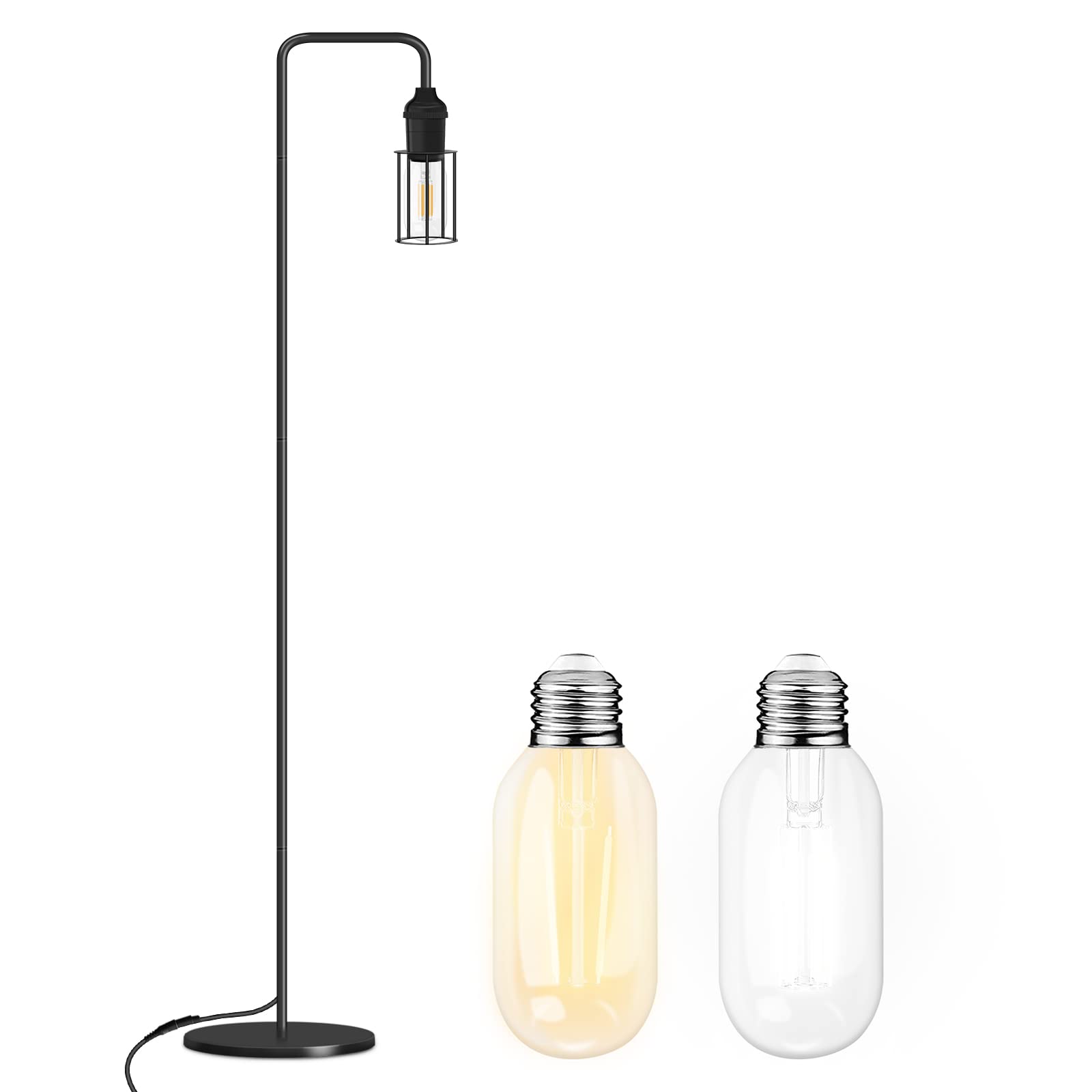 Modern Industrial Floor Lamp with 2 Bulbs Included - Adjustable Standing Light for Bedroom, Living Room & Office - Minimalist Metal Home Decor with Lampshade - Perfect for Reading, Working & Ambient Lighting